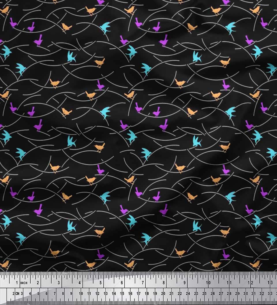 Soimoi Rayon Black Fabric by The Yard - 56 Inch Wide - Artistic Bird Flight Printed Fabric for DIY Dresses, Curtains & Home Decor - Soft & Whimsical Bird Motif Design