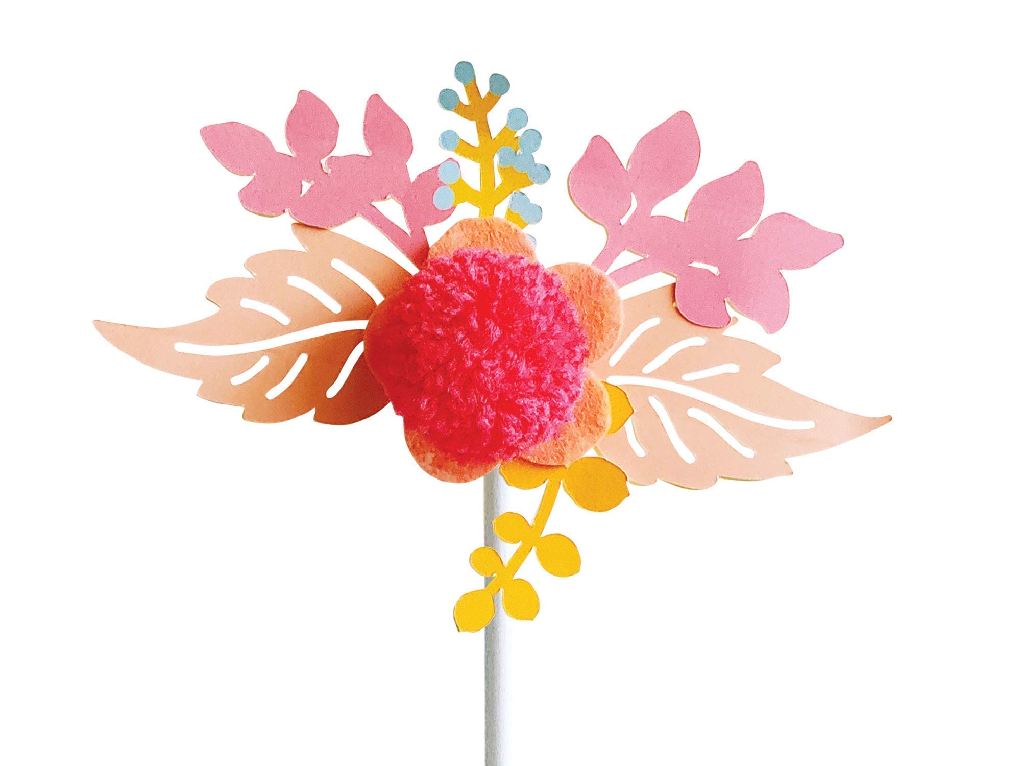 Custom Pink Glitter Bloom Pompom Flower Cake Topper with Number - Personalized Birthday Cake Decoration for Weddings, Baby Showers & Special Celebrations
