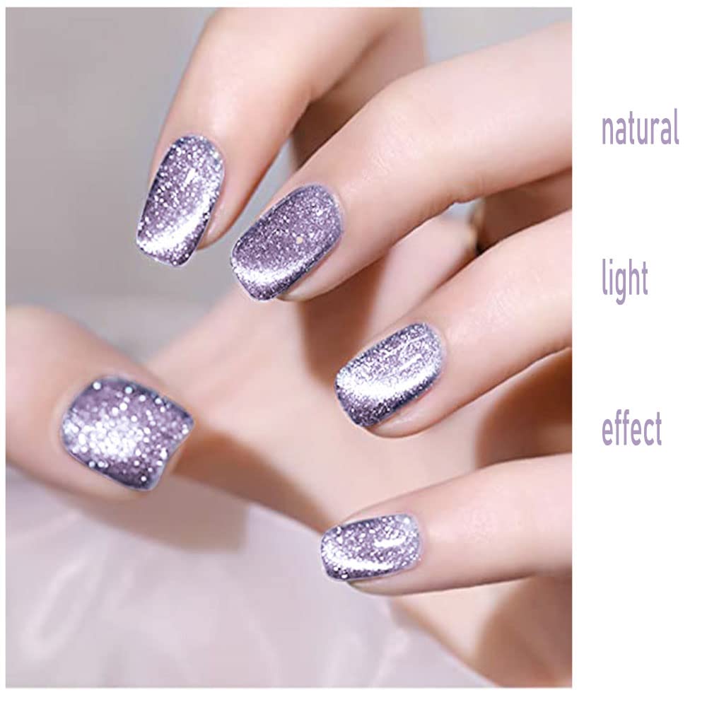 VERONNI Purple Magnetic Cat Eye Gel Nail Polish - Reflective Glitter UV Soak Off Gel with Magnet for Nail Art Manicure (E-07) | Perfect for Salon, Home Use & Special Occasions