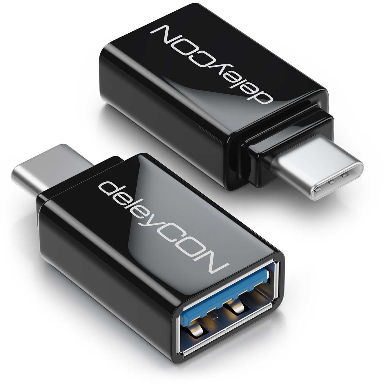 deleyCON USB-C to USB 3.0 Adapter (2 Pack) - 5Gbps High-Speed OTG Converter for iPhone 16/15, Galaxy S25/S24, MacBook, iPad, iMac, Surface, Laptop, PC, Tablet - Thunderbolt 3/4 Compatible - Black - Perfect for Data Transfer, Charging & Device Connectivity