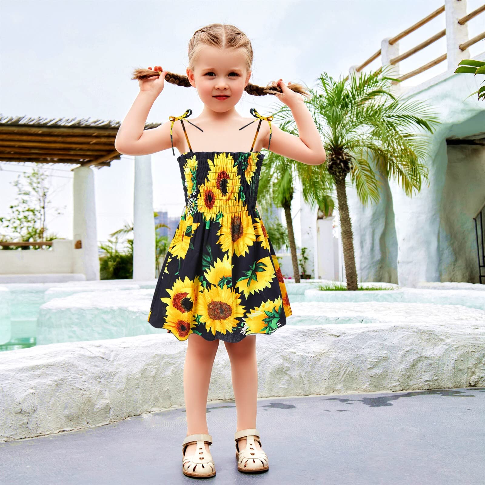 Girls Summer Dresses - Toddler Floral Sundress with Straps & Backless Design | Cute Flower Print Kids Dress for Beach, Party & Outdoor Play
