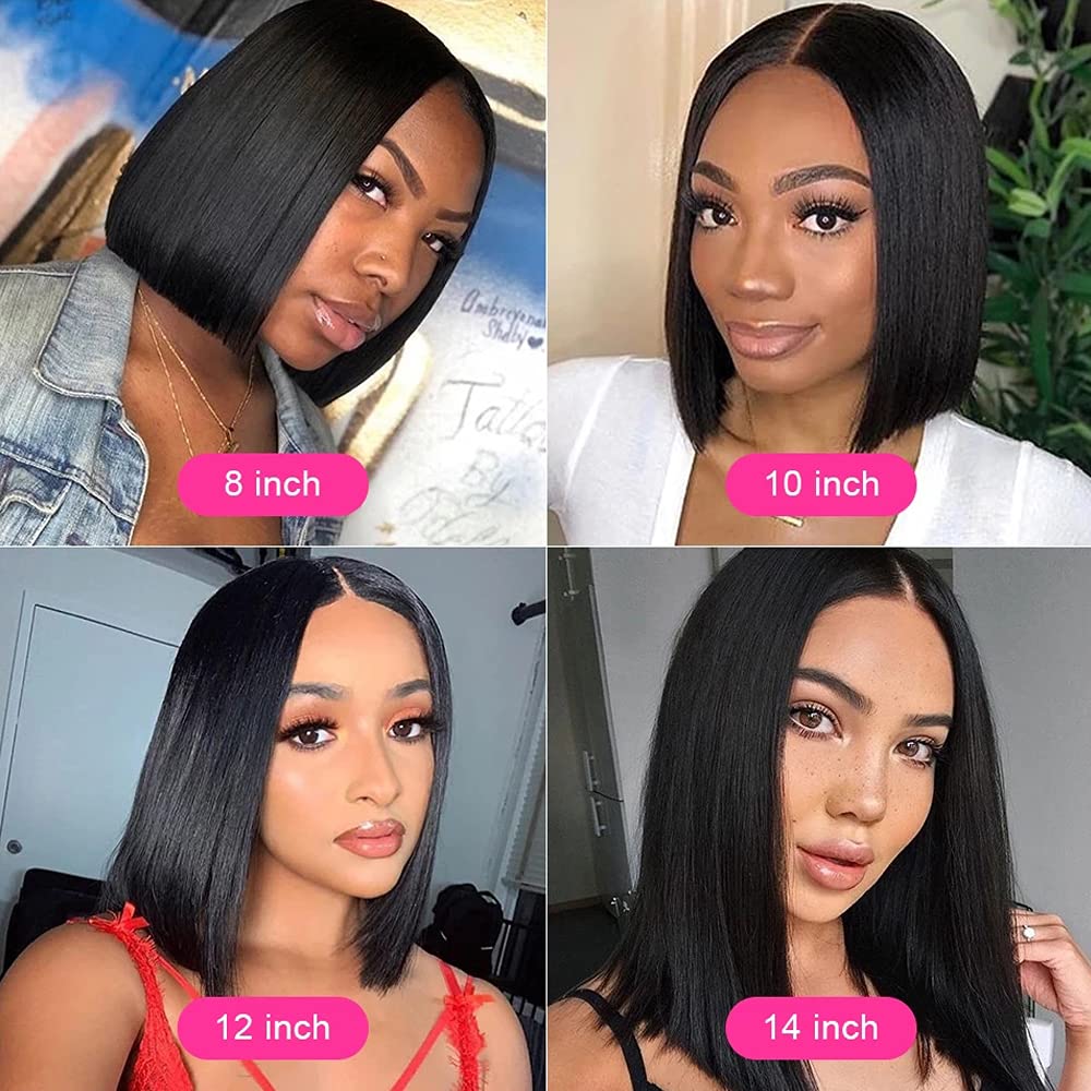 13x4 Transparent HD Lace Front Wig - Brazilian Remy Virgin Human Hair Bob Wig for Black Women | Silky Straight Short 14 Inch with Bleached Knots, Baby Hair & Pre-Plucked Hairline | 150% Density for Daily Wear, Parties & Special Occasions