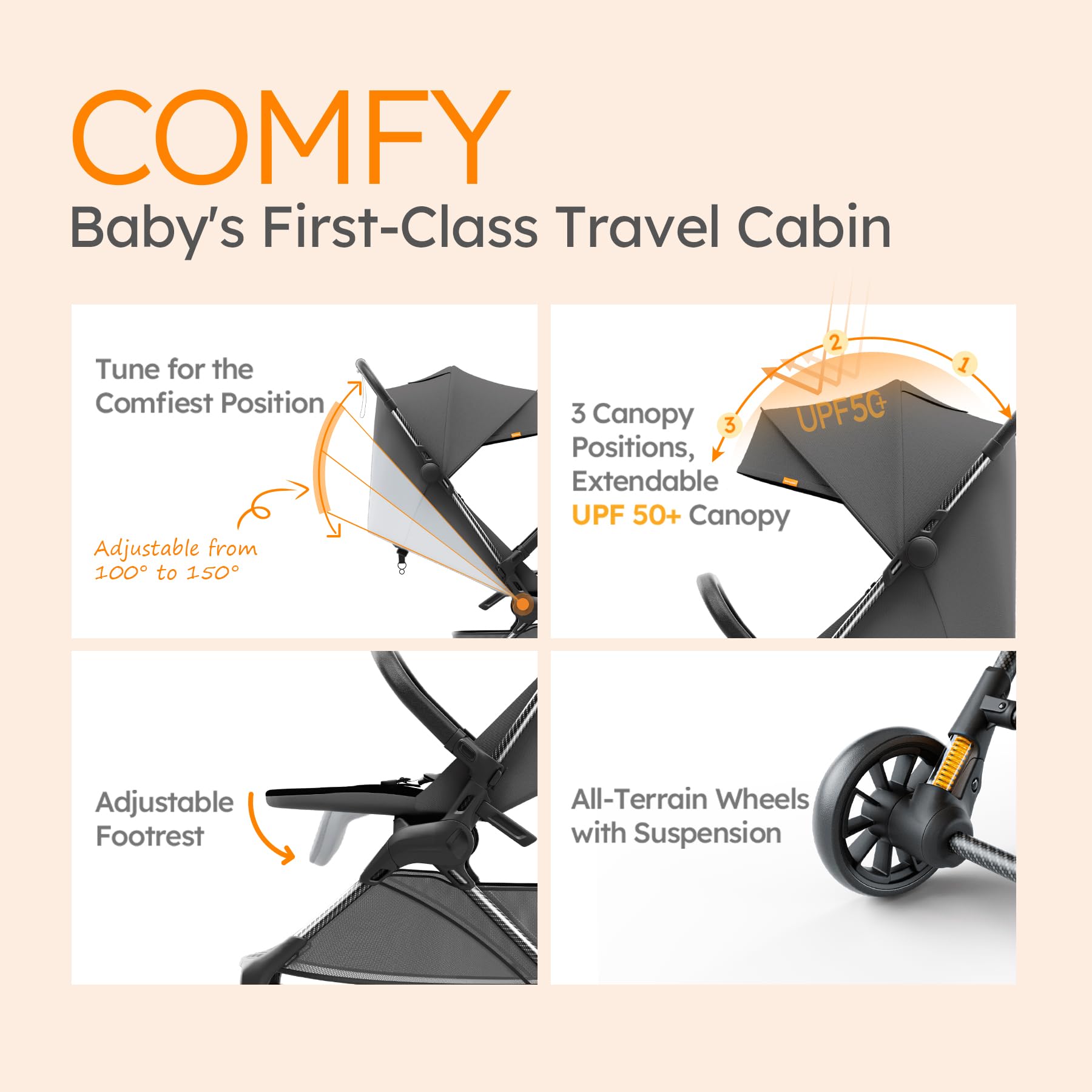 Ultra-Lightweight Baby Stroller for Air Travel - Compact Travel Stroller for Toddlers with Carbon Fiber Frame, UPF 50+ Sun Protection & Waterproof Fabric - Only 9.9 lbs Portable Stroller (Black) - Perfect for Airplane Travel, City Walks, and Family Outings
