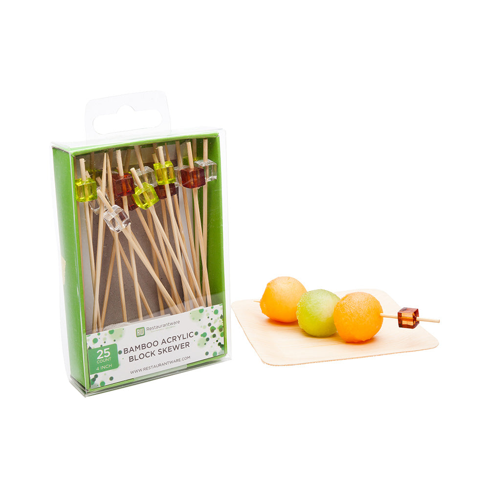 Premium Bamboo & Acrylic Skewers - 25-Piece Assorted Color Set for BBQ, Fondue & Party Appetizers - Durable Food Skewers for Grilling, Cocktails & Fruit Serving
