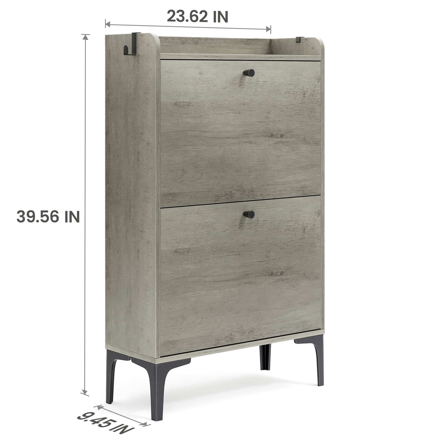 Dripex 2-Tier Flip Drawer Shoe Storage Cabinet - Modern Adjustable Narrow Shoe Rack with Metal Legs, Freestanding Entryway Organizer for Hallway, Living Room, Bedroom (23