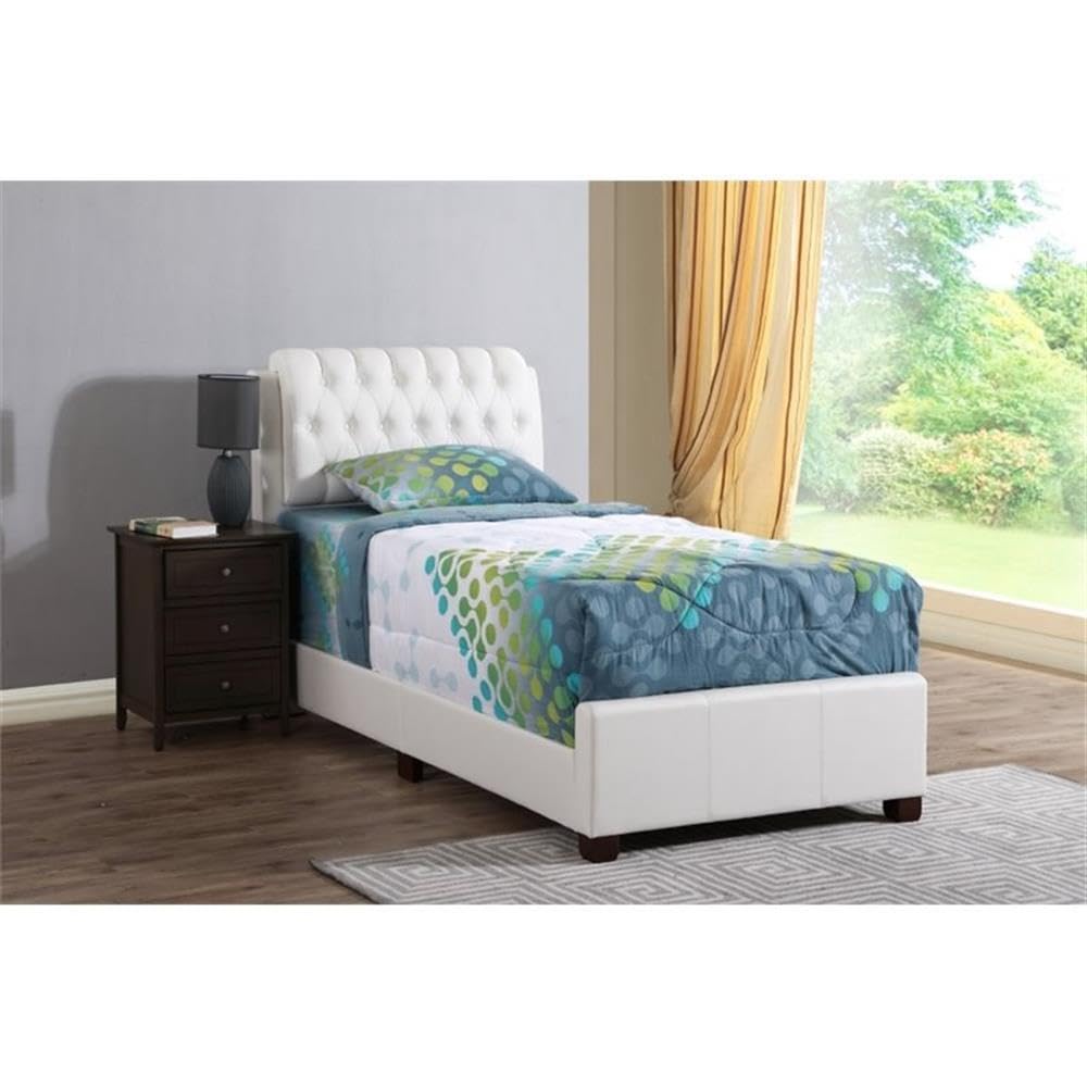 Glory Furniture Marilla White Faux Leather Upholstered Twin Bed Frame - Perfect for Kids' Rooms, Guest Bedrooms & Small Spaces