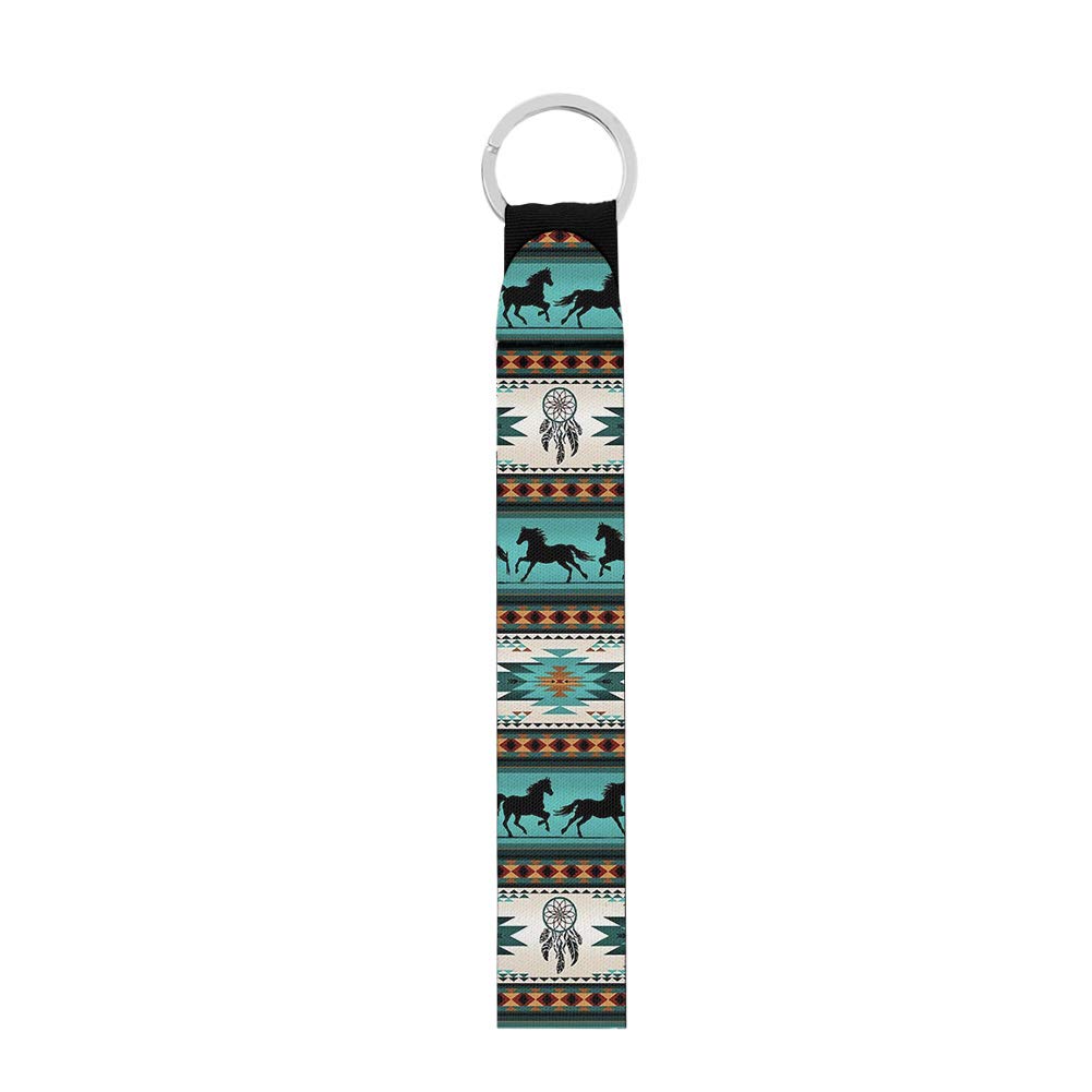 Aztec Horse Hand Wrist Lanyard Keychain Holder - USB & Phone Key Organizer for Keys, Badges, ID Cards - Perfect for Office, Travel, and Outdoor Activities