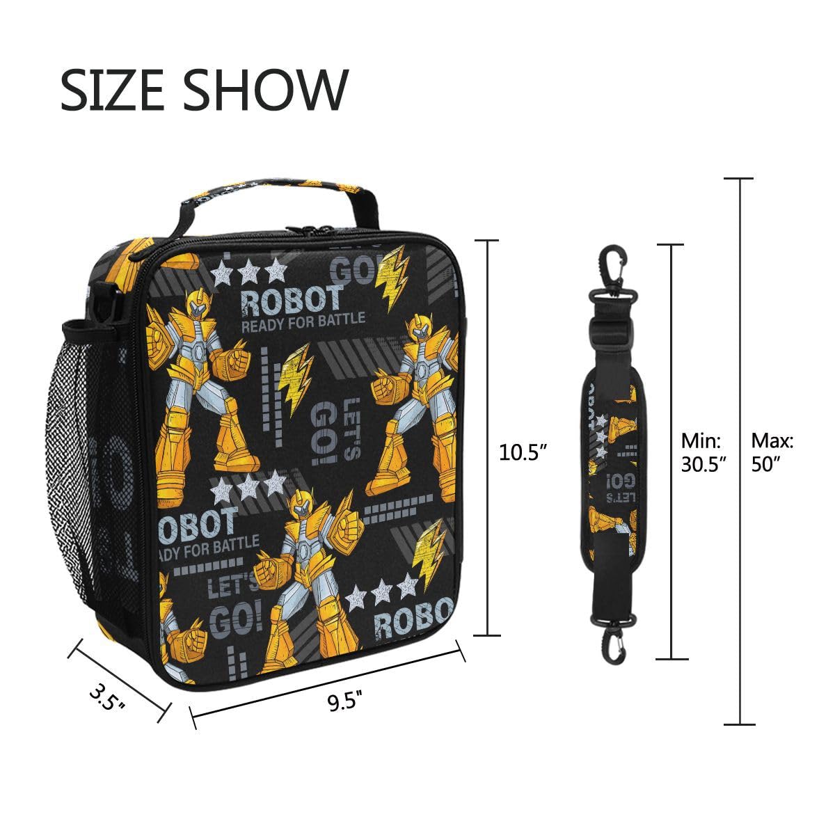 Stylish Insulated Lunch Box for Kids & Teens - Urban Robot Design School Lunch Bag, Cooler Tote for Boys & Girls - Perfect for School, Office, Picnics & Travel