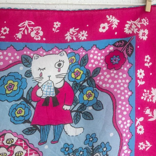 Yumi Kitagishi Embroidered Handkerchief - Pink Tears Design for Weddings, Funerals & Special Occasions - Elegant Cotton Pocket Square for Gifts & Keepsakes