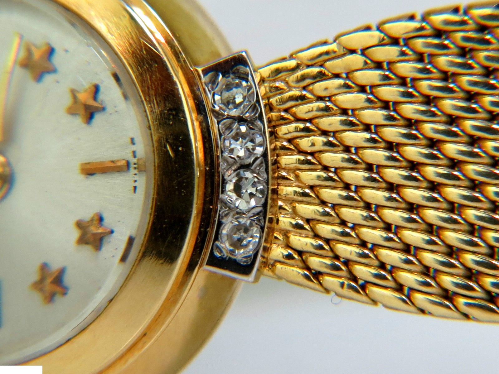 Estate Petite 18K Gold Gubelin Swiss Ladies Watch - Mesh Band & Star Bar Dial - Elegant Timepiece for Women's Formal Events & Luxury Gifts