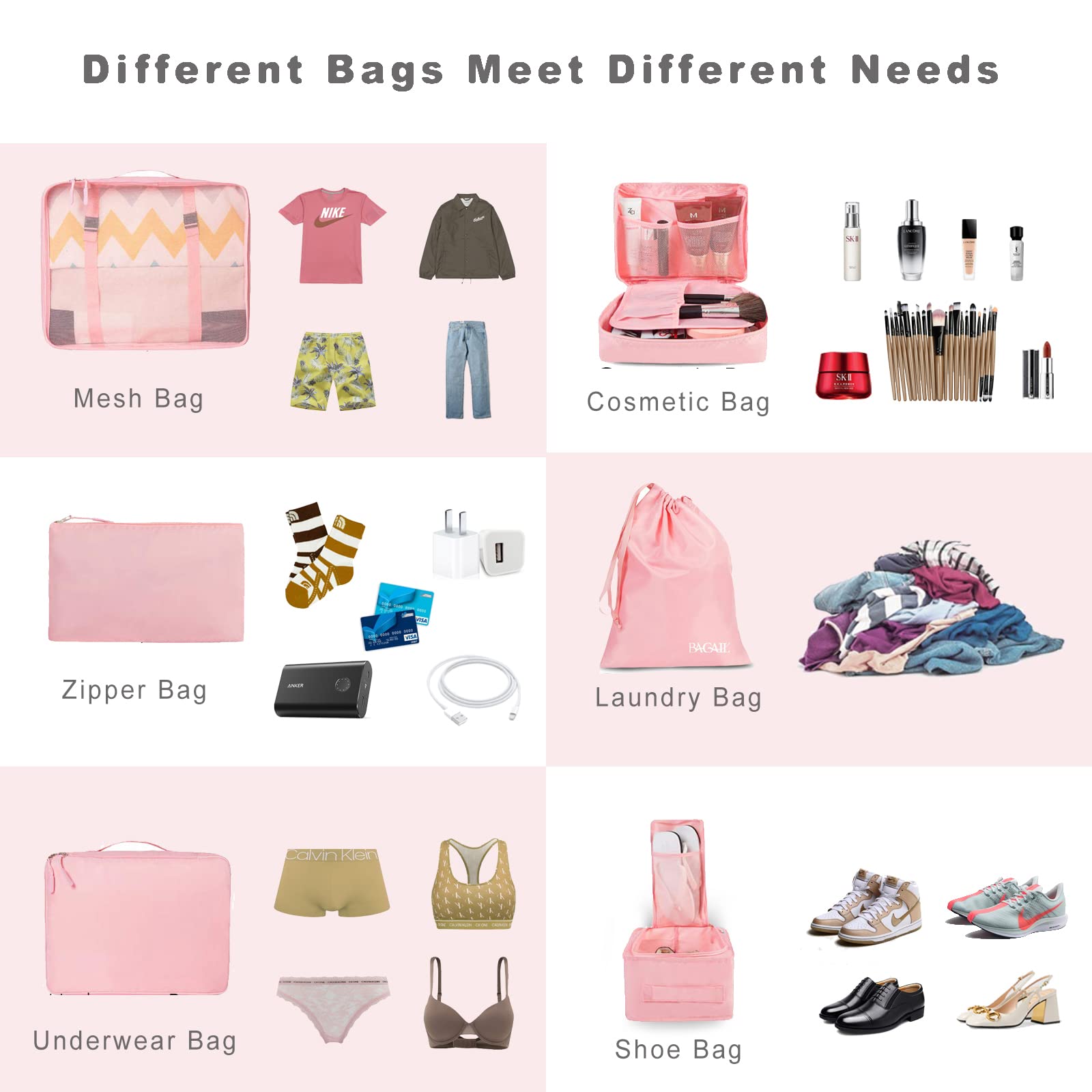 BAGAIL 8 Set Packing Cubes for Luggage - Travel Organizers with Multiple Sizes (Blush Pink) - Perfect for Business Trips, Vacations & Weekend Getaways