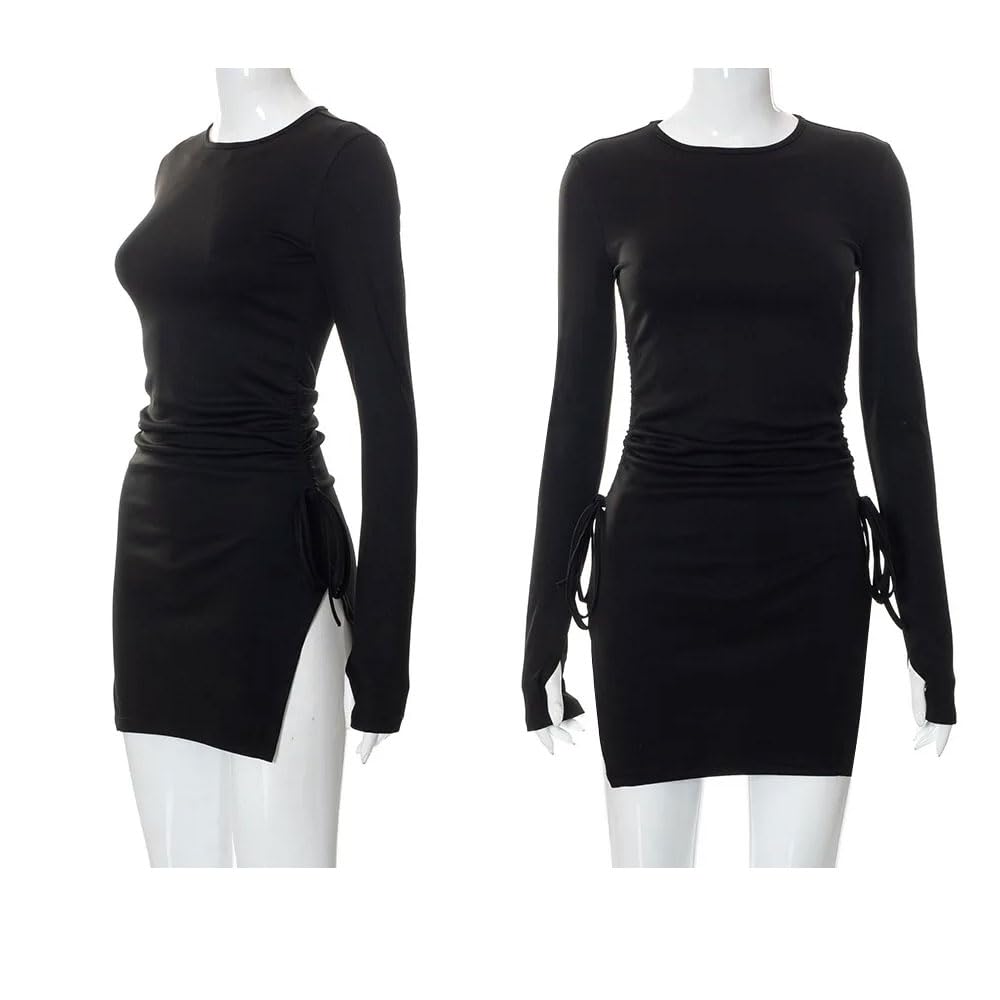 Sexy Black Long Sleeve Bodycon Dress for Women - Slim Fit Party Clubwear, Perfect for Night Out, Date Night & Special Occasions