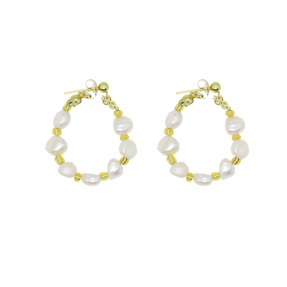 Elegant Freshwater Pearl Hoop Drop Earrings for Women - 14K Gold Plated Dangle Earrings | Perfect Gift for Her, Birthday, Anniversary & Wedding Jewelry
