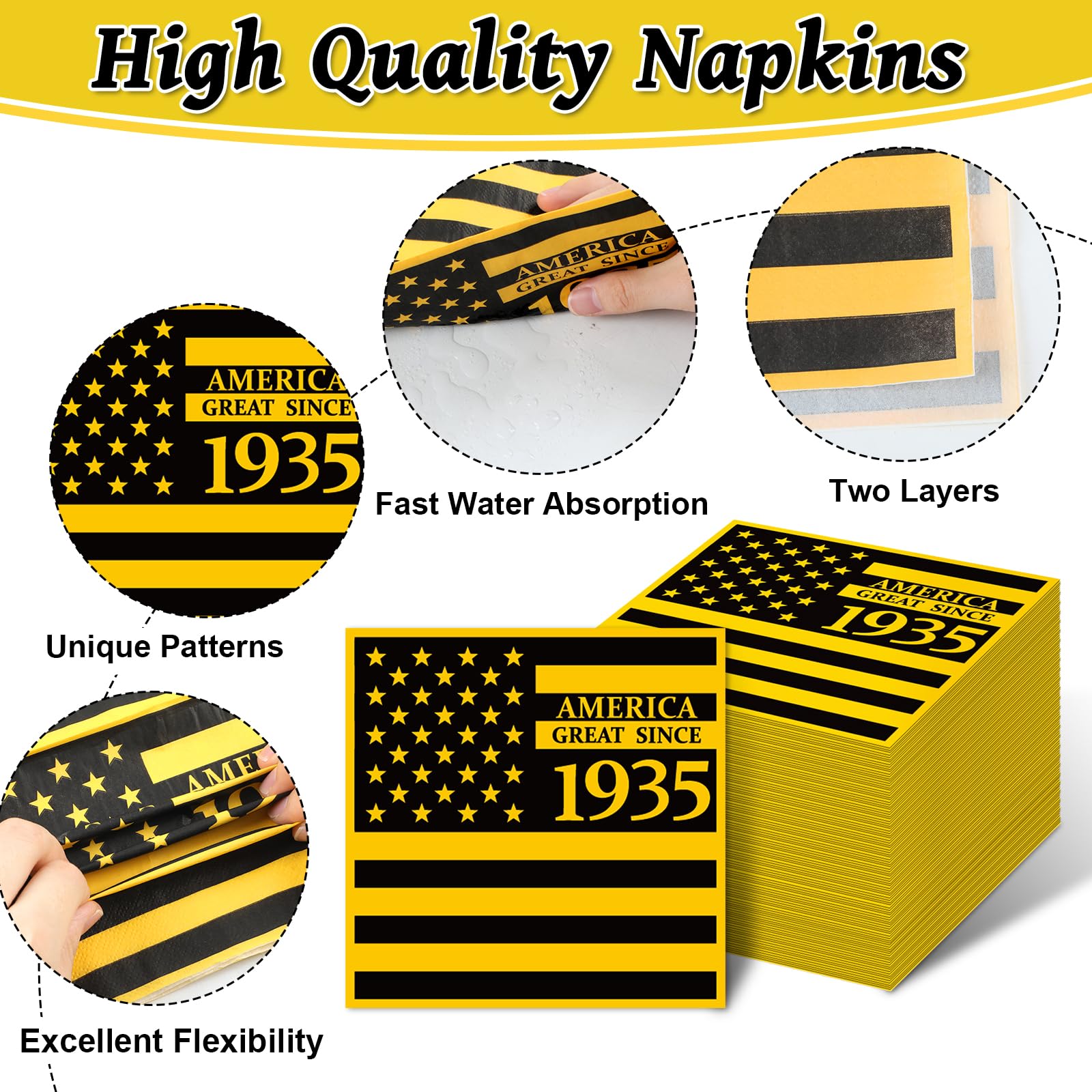 90th Birthday Party Supplies Set - 96 Pcs Black & Gold Paper Plates, Napkins, Forks - Elegant Dinnerware for 24 Guests - Perfect for 1935 Themed Celebrations (Men & Women) - Great for Milestone Anniversaries & Retirement Parties