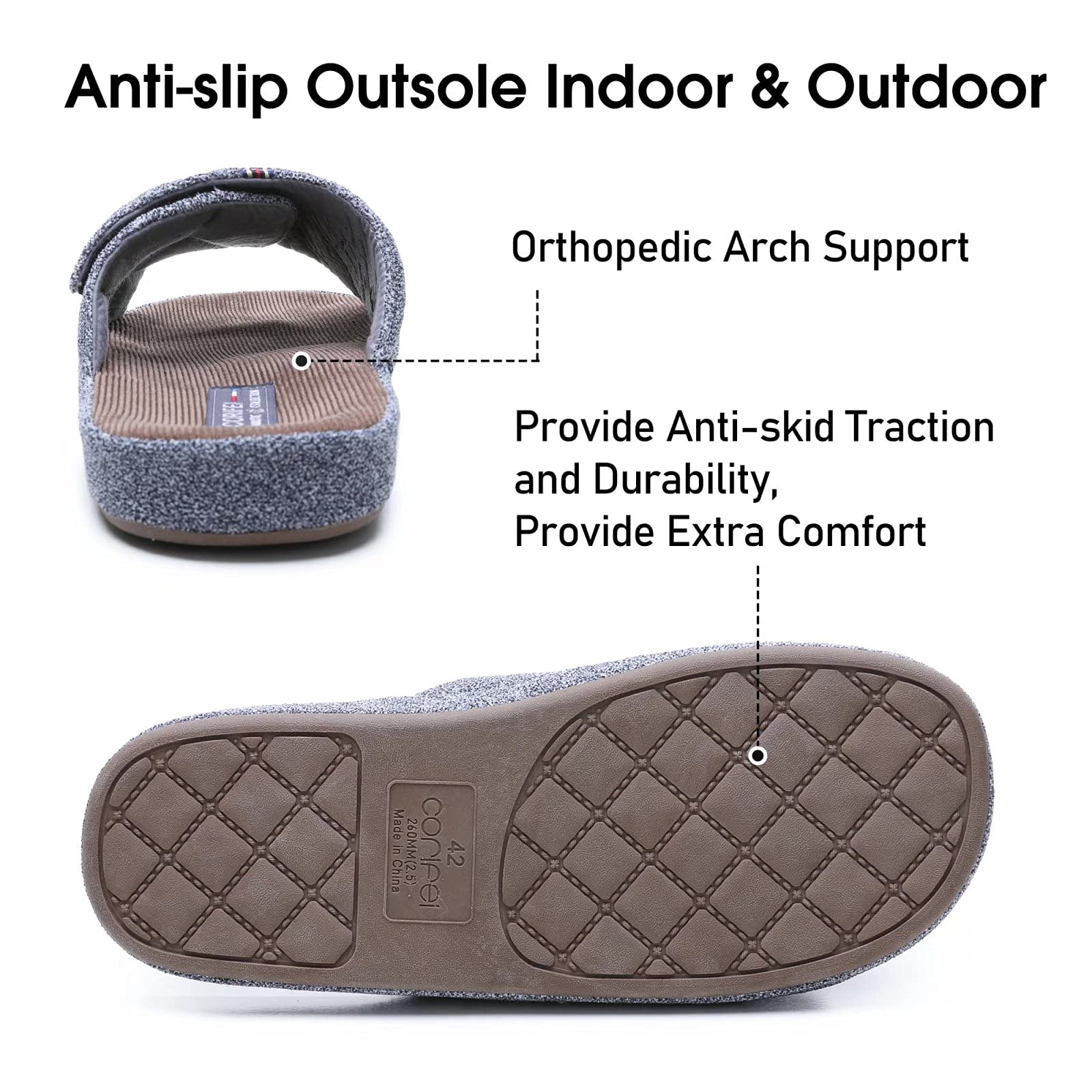 Men's Open Toe Slippers with Arch Support - Adjustable Cross Band House Shoes for Indoor & Outdoor Use - Non-Slip Comfort Slides for Home, Garden, and Poolside Relaxation