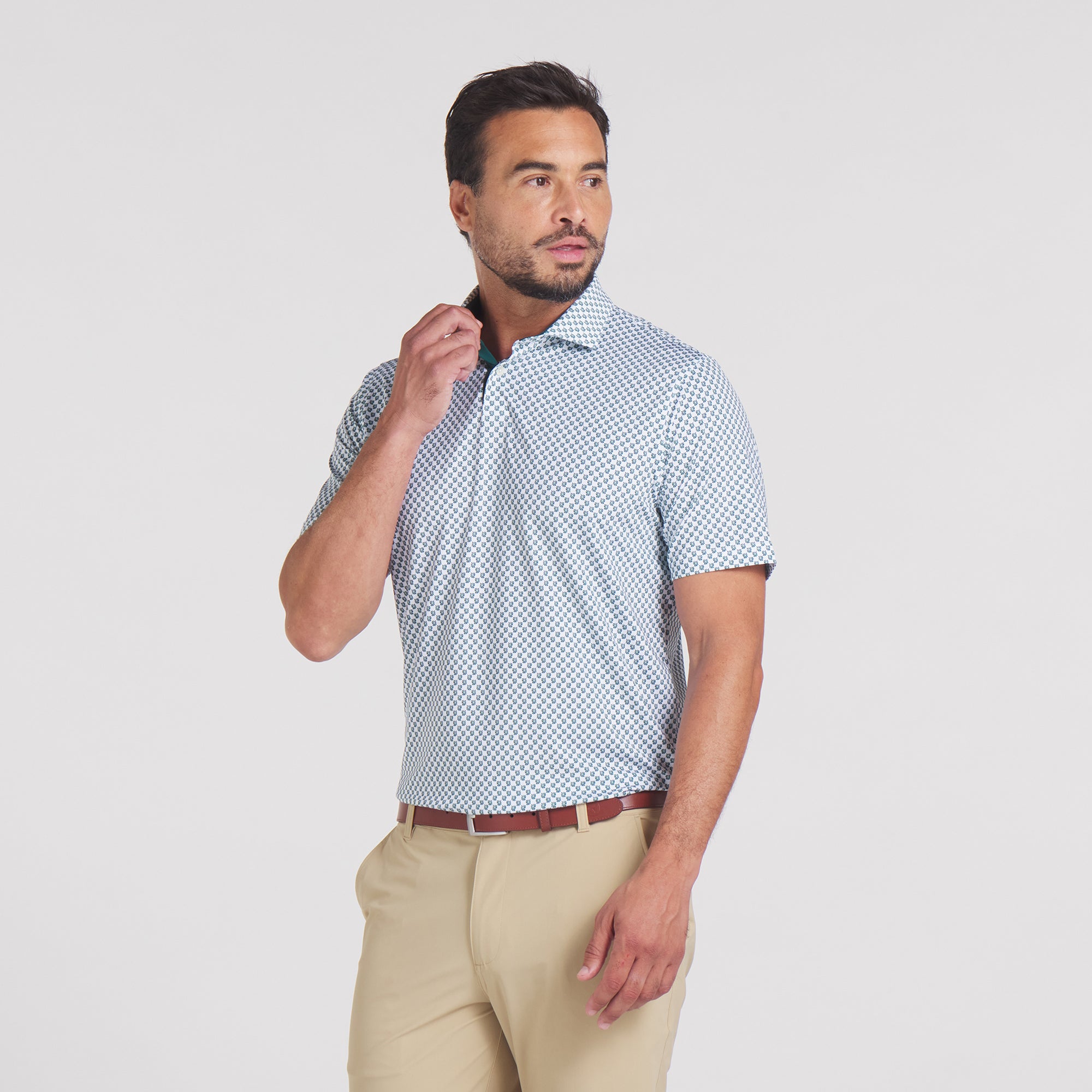 MATTR Micro Floral Golf Polo Shirt for Men - Breathable Moisture-Wicking Performance Golf Shirt - Perfect for Golfing, Casual Wear & Outdoor Activities