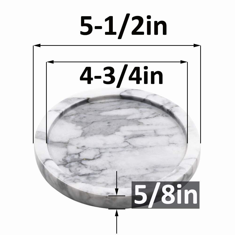 Elegant Circular Marble Decorative Tray - 5.5 Inch Diameter Stone Serving Dish for Vanity, Dresser, Nightstand, Desk & Countertop Organization | Perfect for Jewelry Display, Bathroom Essentials, Office Supplies & Home Decor
