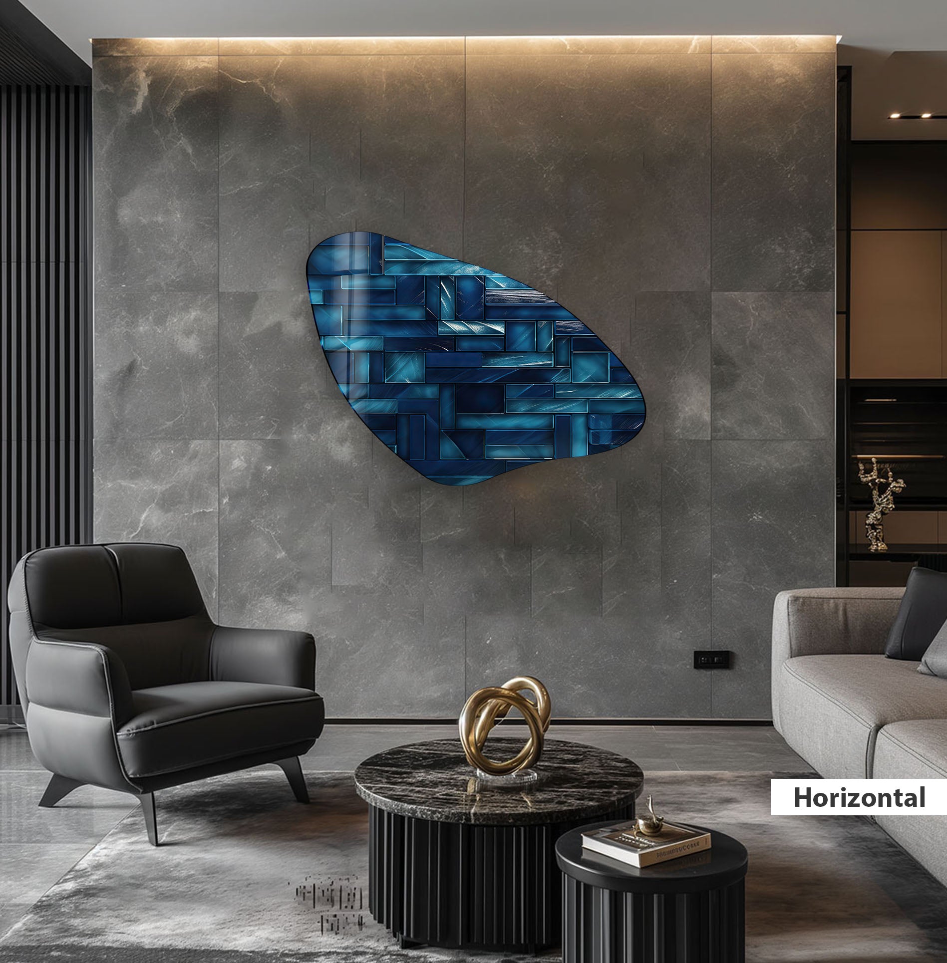 Blue Mosaic Tile Irregular Glass Wall Art - Handmade Decorative Mosaic for Kitchen Backsplash, Bathroom, and Living Room Decor