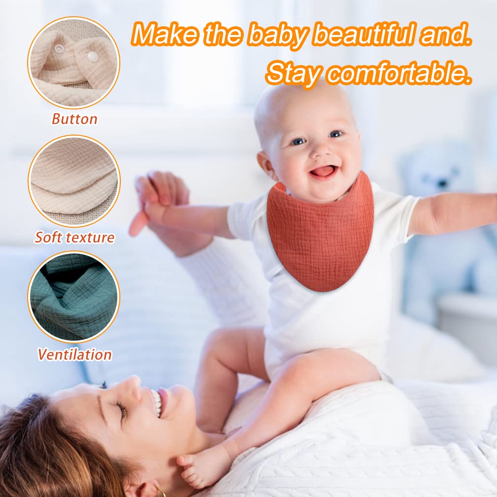 Viaky Baby Bandana Dribble Bibs 6 Pack - Soft Double Layer Cotton Muslin Drool Bibs with Adjustable Snaps for Newborns, Infants & Toddlers | Perfect for Feeding, Teething & Everyday Use (Unisex for Boys & Girls)