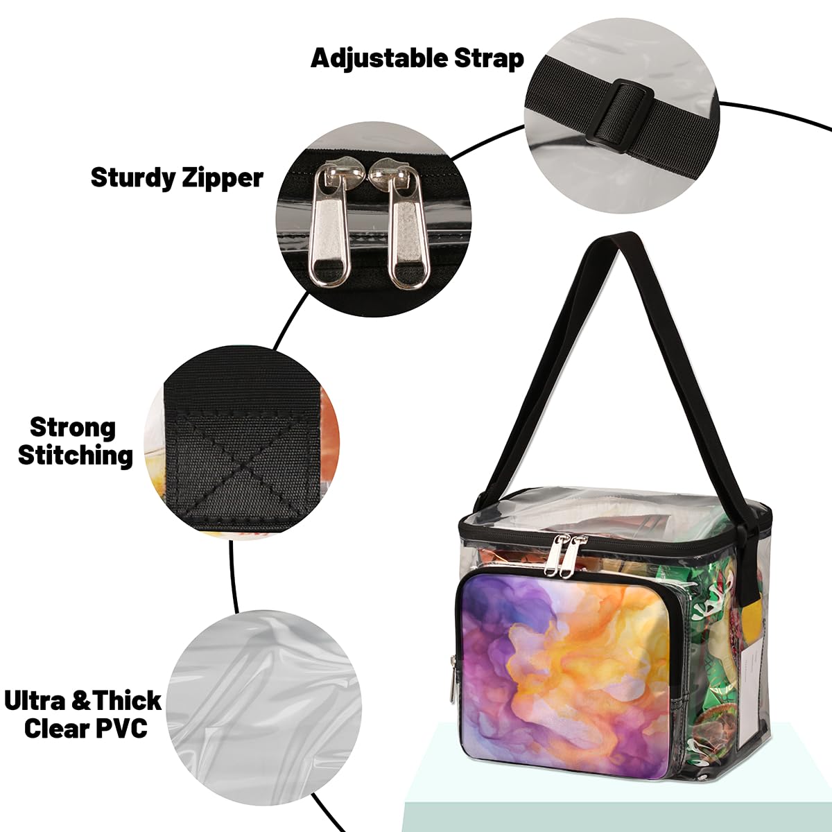 GzLeyigou Clear Transparent Tote Bag with Handles - Abstract Smoke Waves Design, Crossbody Shoulder Bag for Lunch, Outdoor, Travel, Picnic, Concerts & Sports Events | Stadium Approved Multi-Purpose Carryall for Beach Day, Music Festival, Shopping & Daily Commute