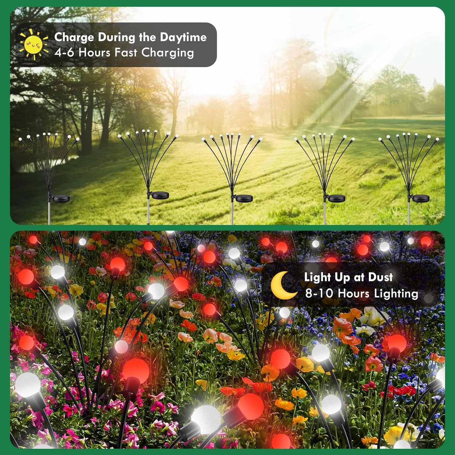 48 LED Solar Garden Lights Outdoor Waterproof - 6 Pack Red & White Solar Firefly Lights with Wind Swaying Effect for Pathway, Yard, Patio, and Landscape Decoration | Perfect for Evening Ambiance and Outdoor Parties