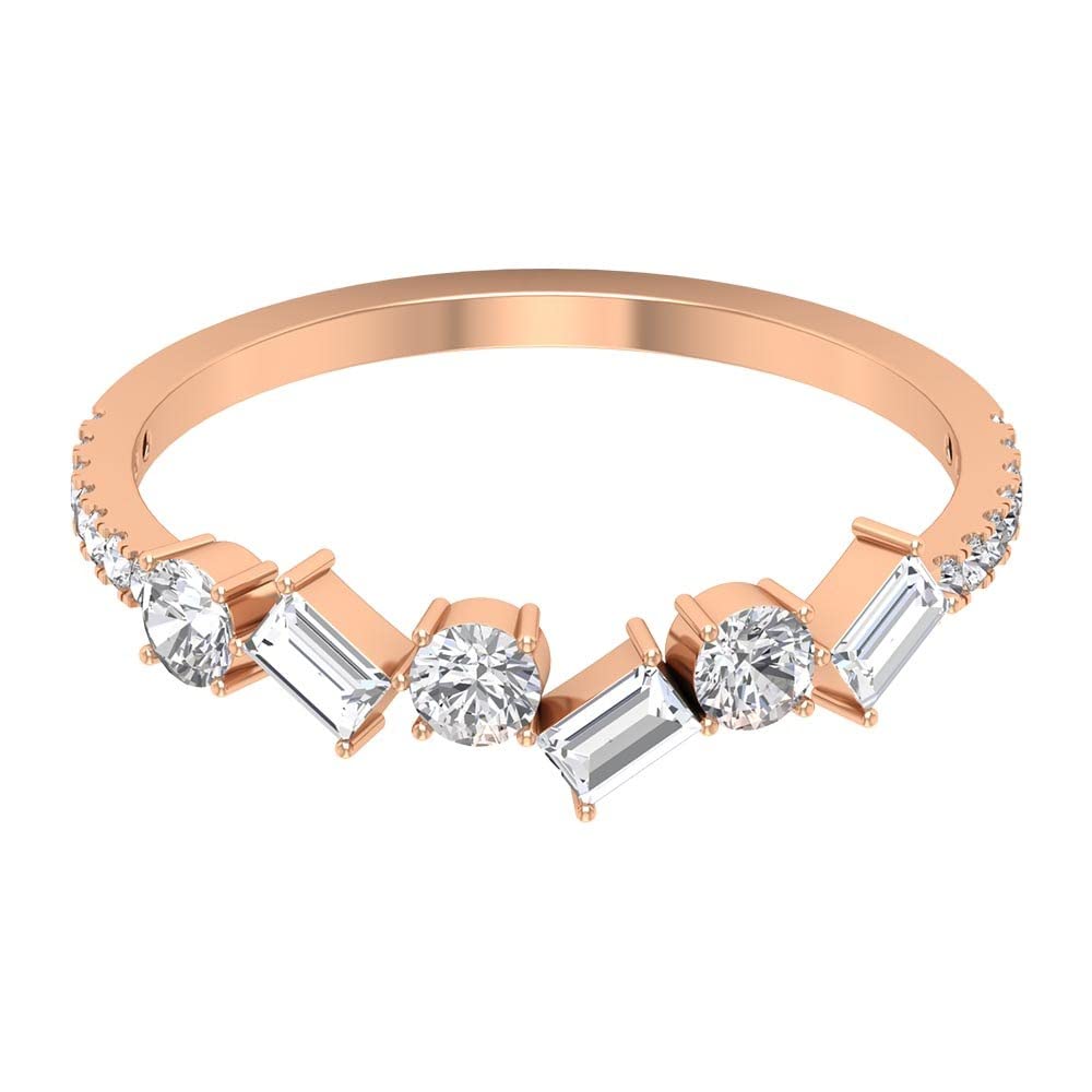 0.75 CT Baguette & Round Cut Moissanite Stackable Ring for Women - 14K Solid Gold Wedding Band, Anniversary Gift, Everyday Jewelry - Perfect for Layering, Stacking & Special Occasions