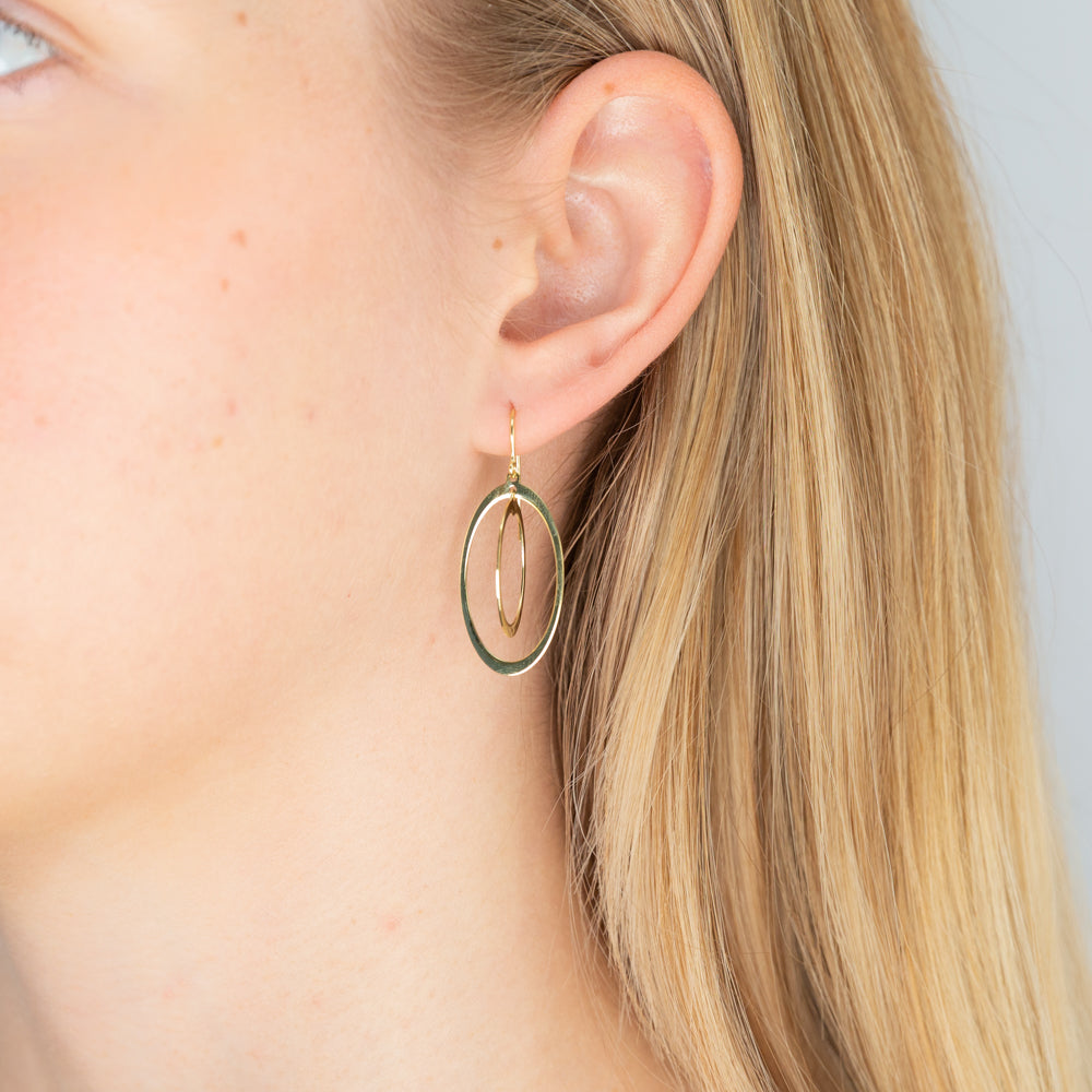 9ct Yellow Gold Silver Filled Duo Dangling Circle Drop Earrings for Women - Elegant Boho Jewelry for Parties, Weddings & Everyday Wear