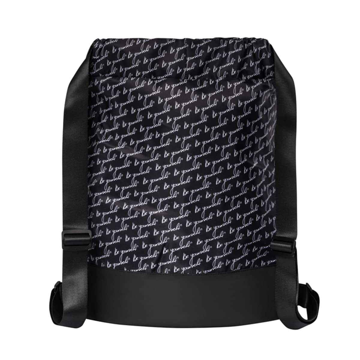 Stylish Women's Flex Cinch Drawstring Gym Bag with Trendy Graphic Designs | Durable Lightweight Sports Sack for Workout, Travel & Overnight Trips | Black/White 'Be Yourself' Pattern | Perfect for Yoga Class, Beach Day & Weekend Getaways