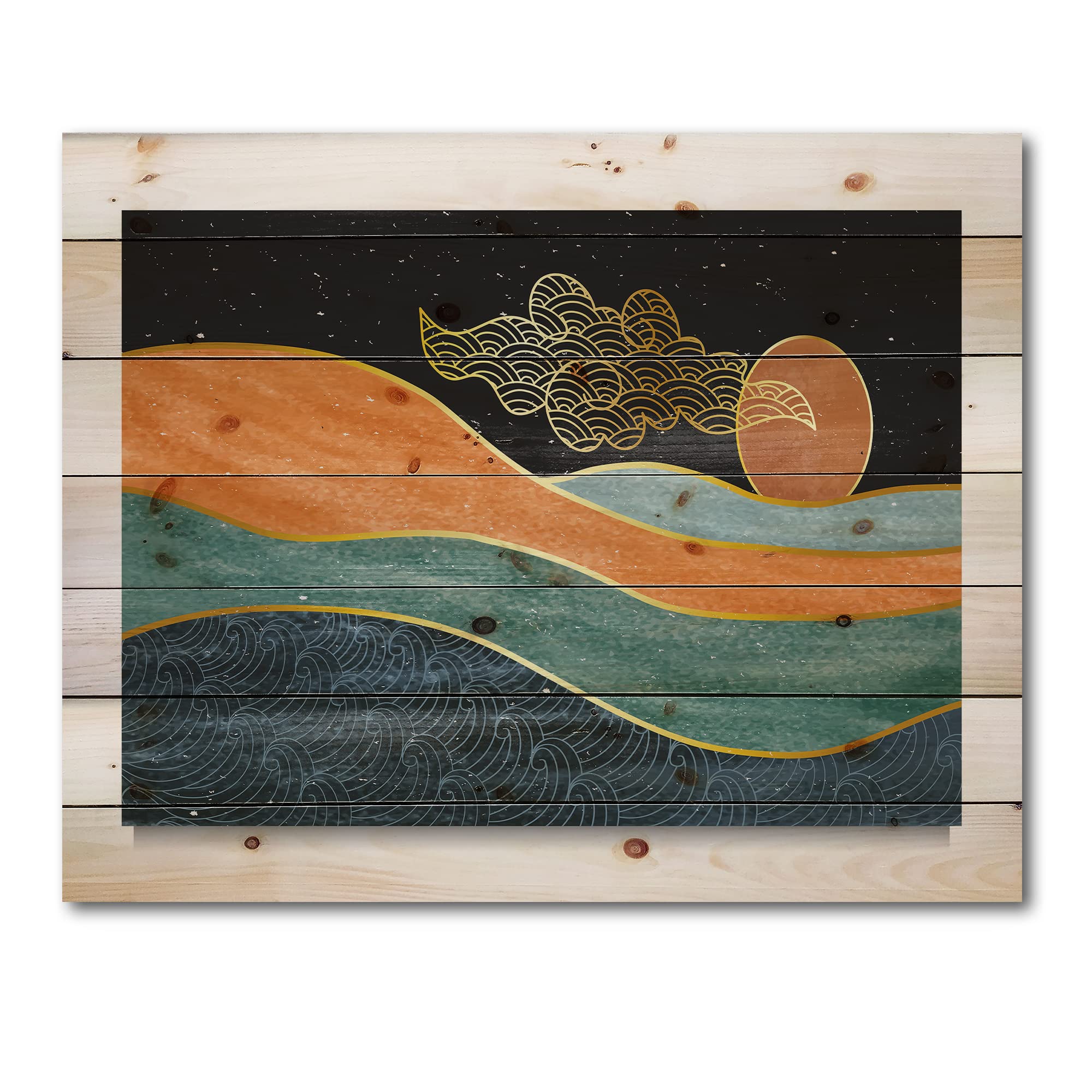 Abstract Nature Wood Wall Art - Sea Sky Sun Mountain Landscape for Home Decor