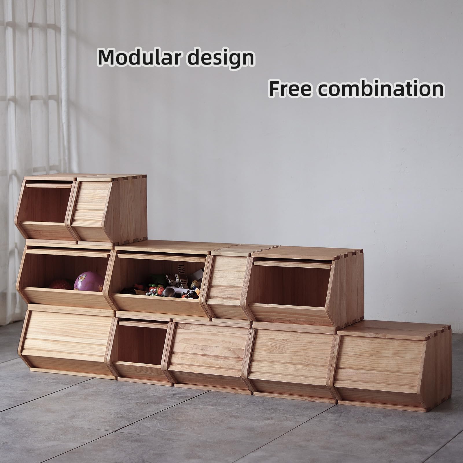 Stackable Solid Wood Storage Chest - Modular Entryway Cabinet with Lids, Wooden Toy Box & Closet Organizer (7.75