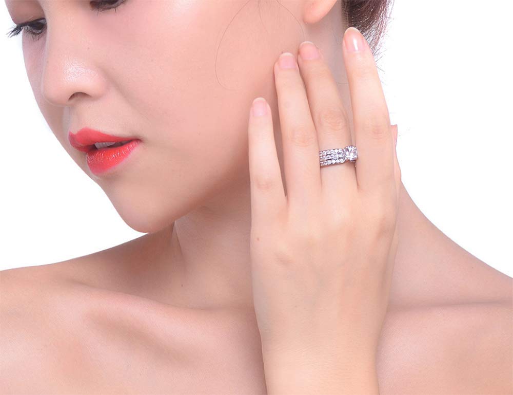 Elegant Princess Cut CZ Halo Engagement Ring - 925 Sterling Silver Cubic Zirconia Wedding Band, Anniversary Promise Ring (Size 6-10) for Bridal, Proposal & Special Occasions