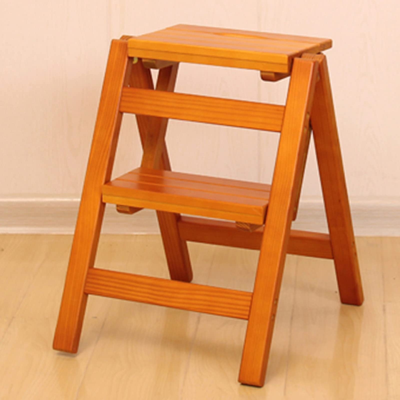 XHALERY Portable Wooden Step Stool Ladder Chair - Foldable, Lightweight, Multi-Purpose for Home, Library, Kitchen, and Office Use