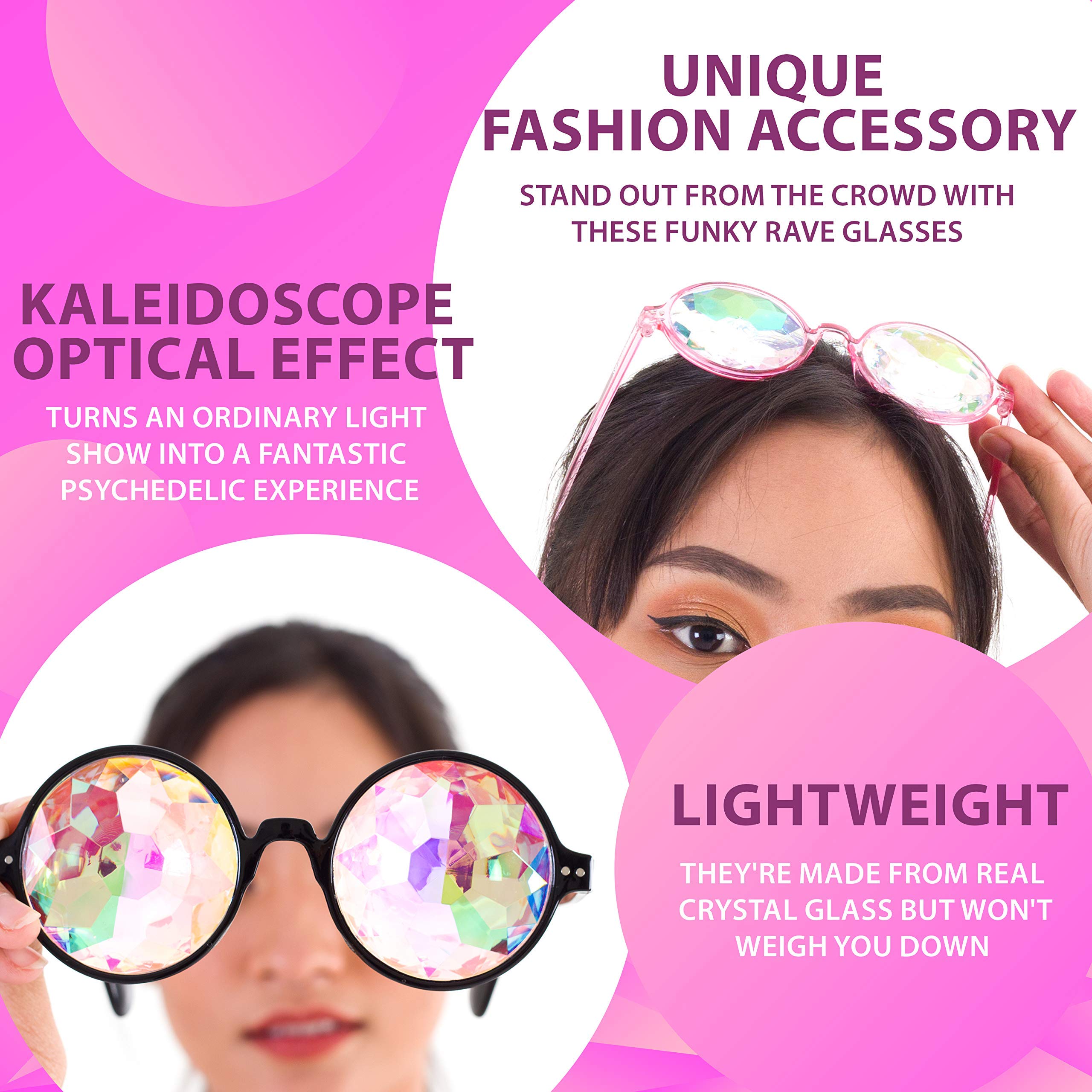 SoJourner Bags Kaleidoscope Glasses - Trippy Psychedelic Rave Goggles for Music Festivals & Parties - Funky Prism Glasses with Colorful Visual Effects - Perfect for Raves, Concerts, and Cosplay Events