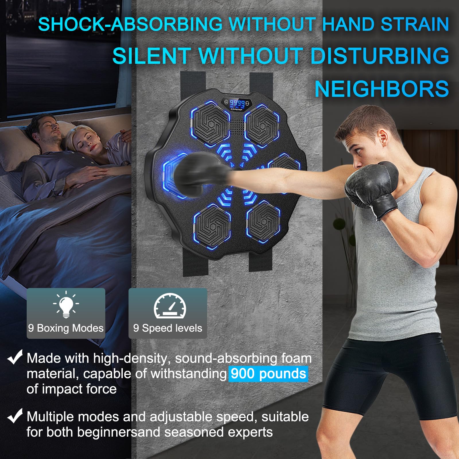 2nd Gen Smart Music Boxing Target - Bluetooth Wall Mounted Boxing Machine for Home Workout | Punching Training Equipment with Gloves | Perfect for Fitness, Stress Relief & Interactive Training