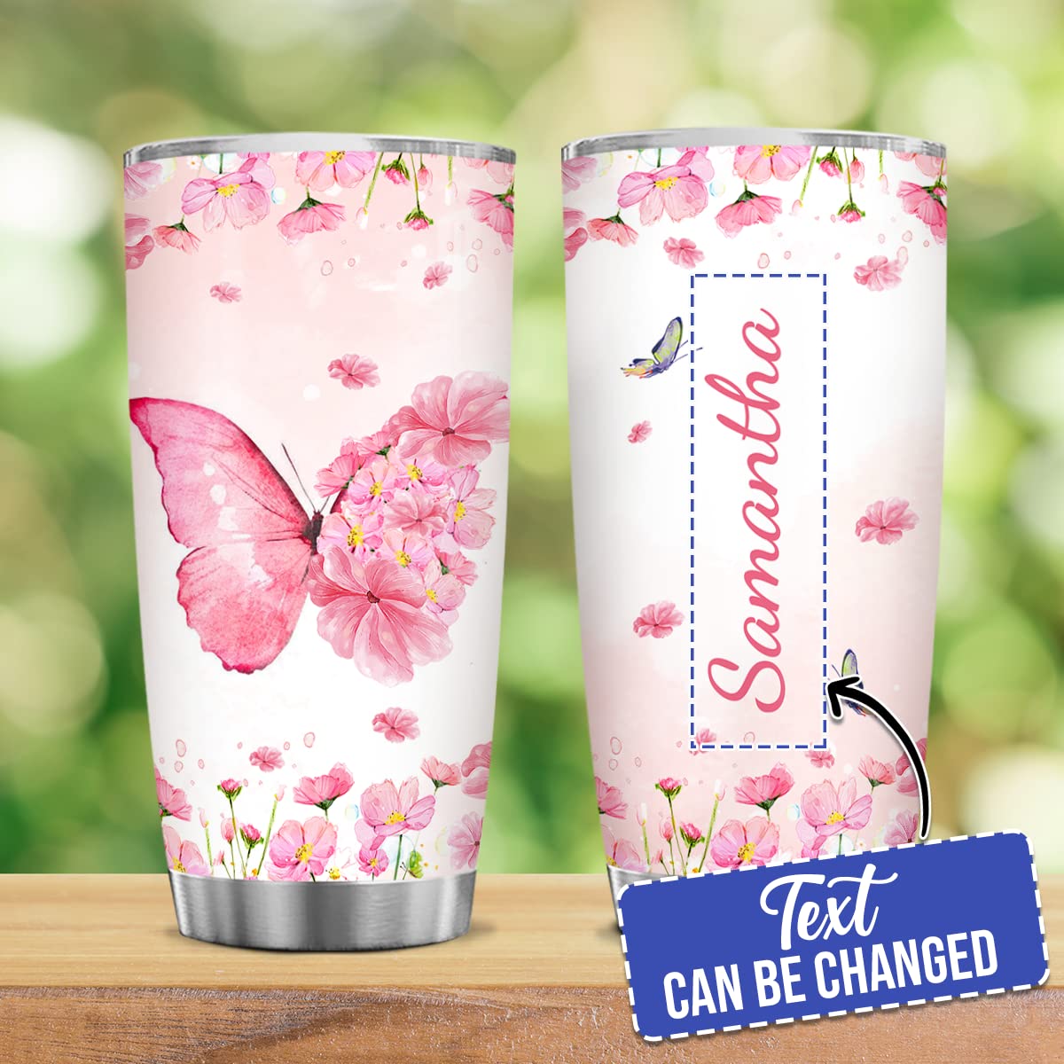 Personalized Butterfly Stainless Steel Tumbler 20oz 30oz - Custom Name Coffee Travel Mug for Women, Girls, Friends - Perfect Birthday, Christmas Gift for Butterfly & Spirit Animal Lovers - Ideal for Office, Gym, Travel & Daily Use