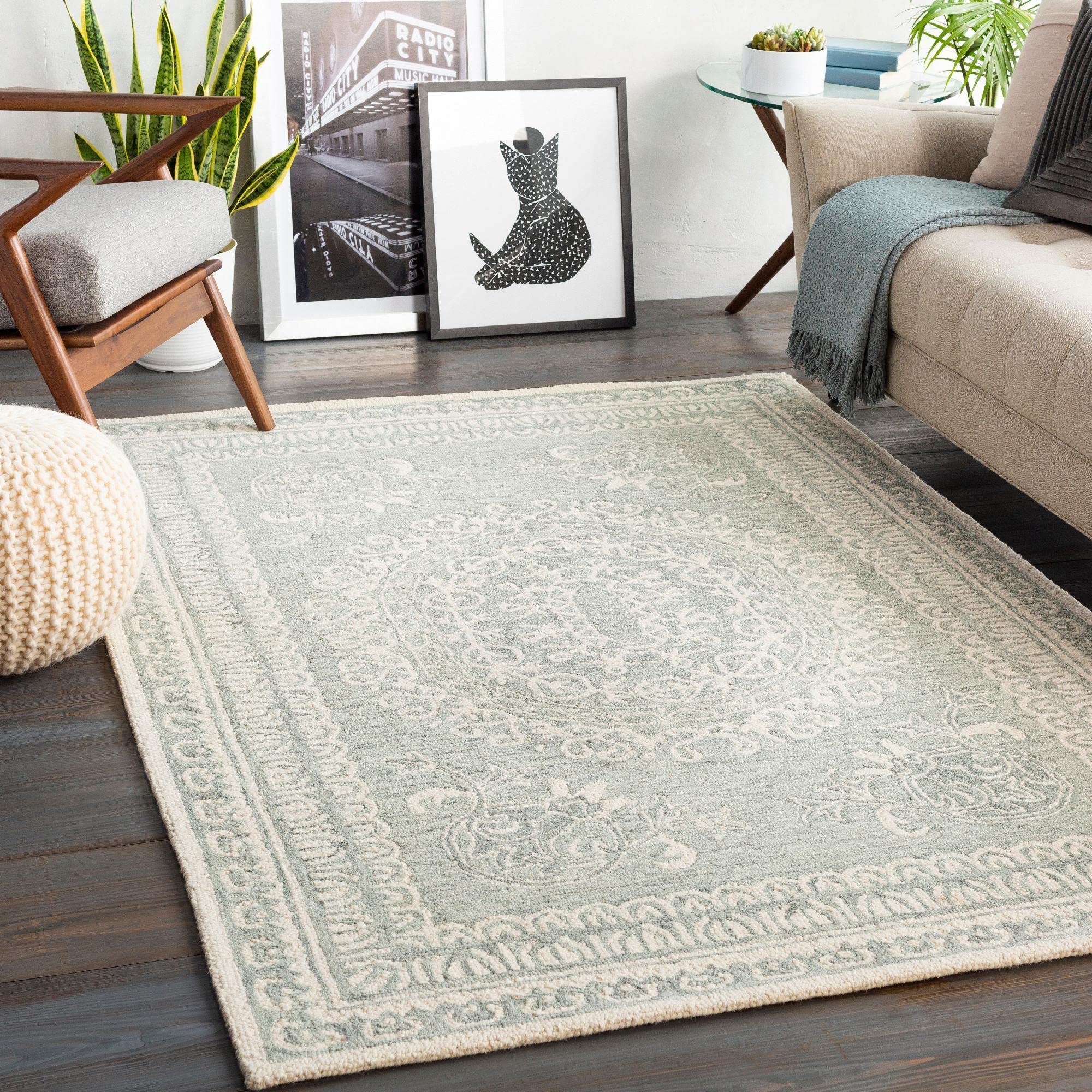 Mark&Day 2x3 Feet Wool Area Rug - Traditional Venekoten Sea Foam Design, Soft Cream Grey Carpet for Living Room, Bedroom, Kitchen - Perfect for Cozy Home Decor & High Traffic Areas (2' x 3')