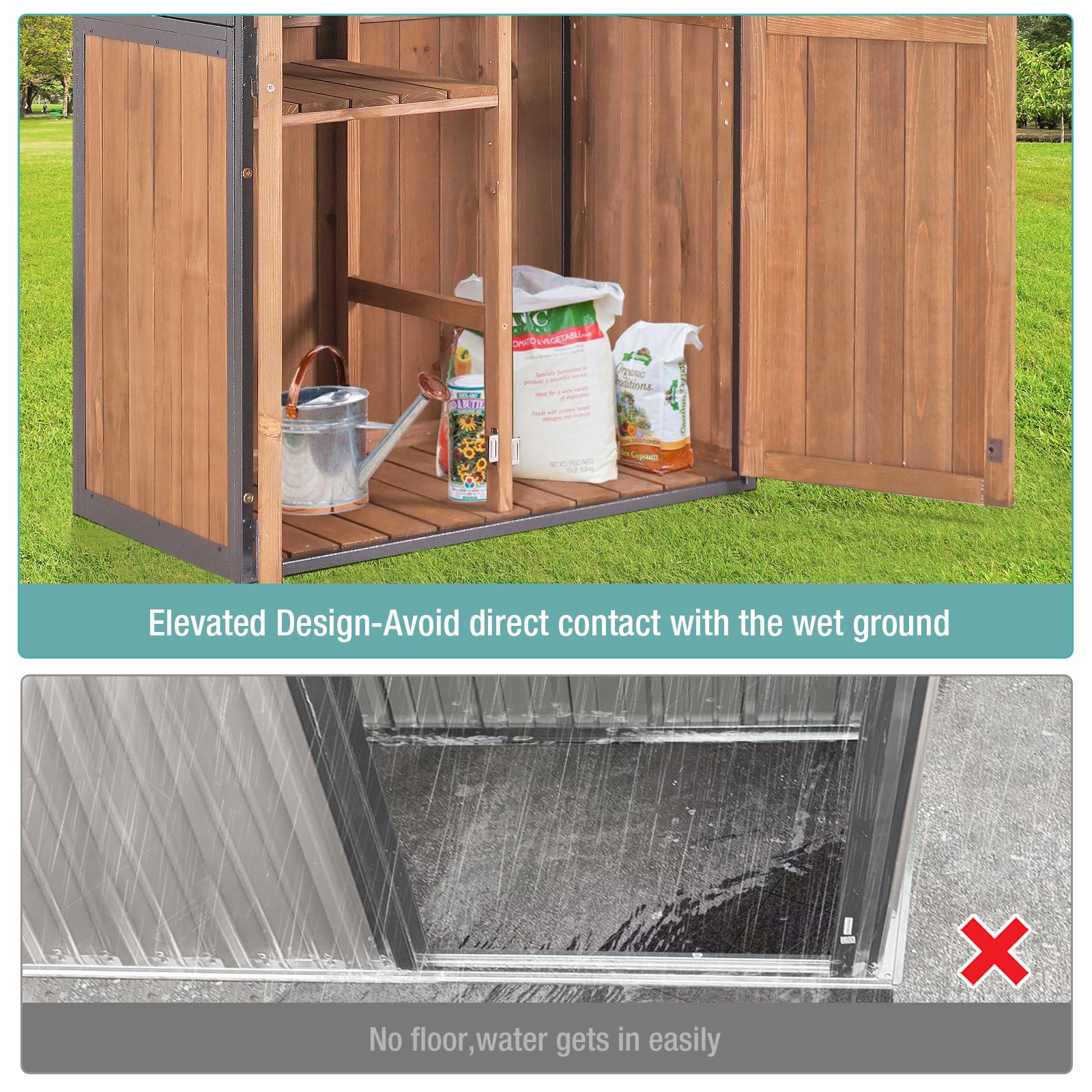 Outdoor Storage Shed with Metal Frame & Adjustable Shelves - Large Capacity Garden Tool Cabinet for Backyard, Patio, Lawn - Perfect for Storing Gardening Tools, Outdoor Equipment & Seasonal Items (Brown)