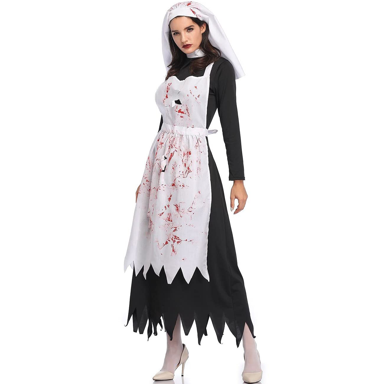 **Tenworld Women's Dark Angel Halloween Costume - Gothic Cosplay Dress for Masquerade, Evil Party & Night Out - Elegant Long Sleeve Lace Dress for Halloween, Cosplay & Themed Events**