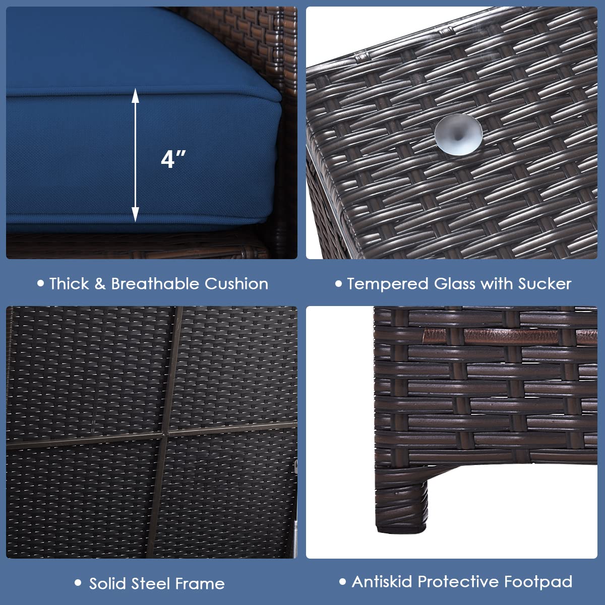 HappyGrill 4-Piece Patio Furniture Set - Outdoor Rattan Wicker Conversation Sofa with Storage Box & Tempered Glass Coffee Table - Perfect for Backyard, Garden, Porch, Poolside & Outdoor Entertaining