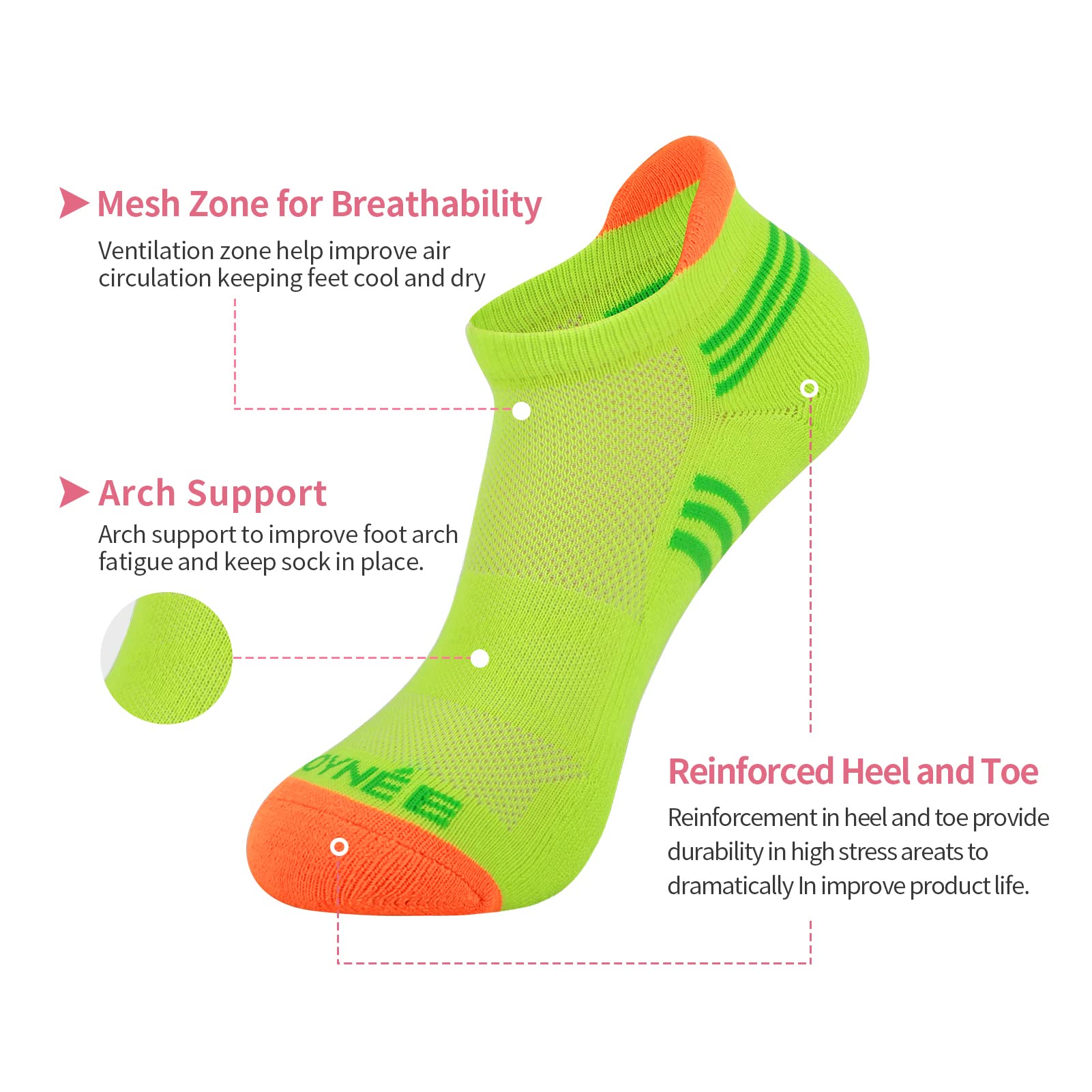 JOYNÉE Women's Ankle Cushioned Socks 6-Pack - Breathable Low Cut Athletic Socks with Heel Tab for Running, Walking, Gym & Sports | Non-Slip Comfort for Workouts & Everyday Wear