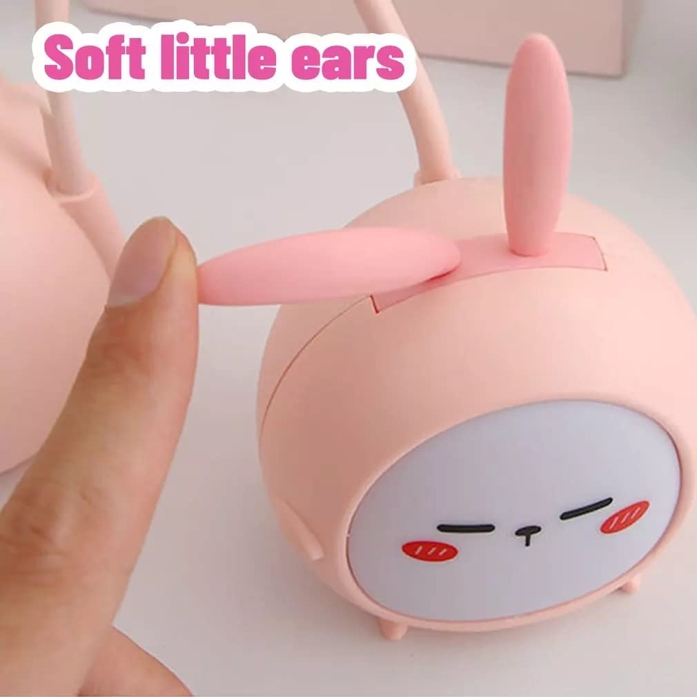 Portable LED Desk Lamp with Night Light - Cute Bunny Foldable USB Rechargeable Reading Light for Bedroom, Kids Bedside, Study & Office - Green - Perfect for Night Reading, Homework & Nursery Decor