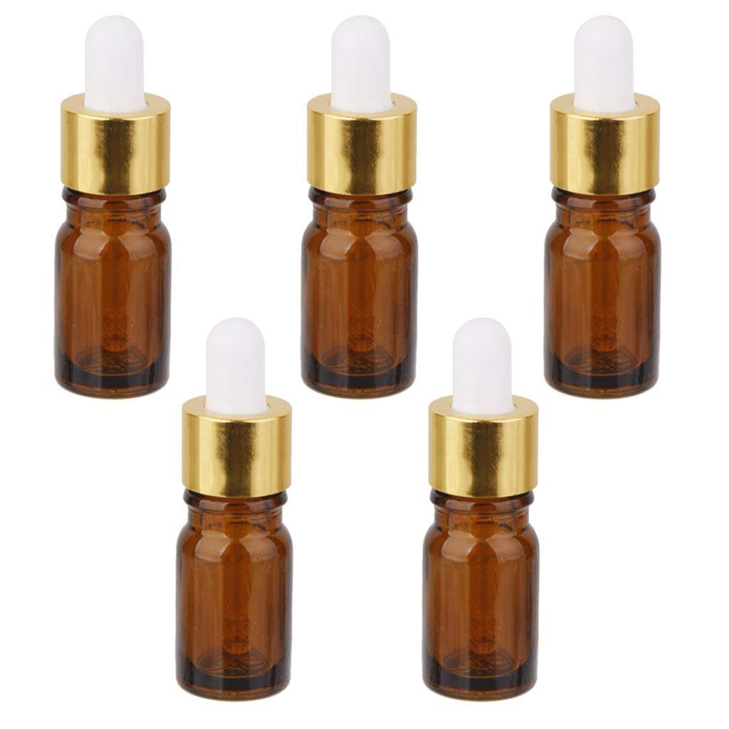 5 Pack Amber Glass Dropper Bottles with Pipette - 1oz (30ml) Essential Oil Bottles for DIY Aromatherapy, Perfume, CBD Oil & Skincare - Reusable Leak-Proof Storage Containers for Home & Travel Use