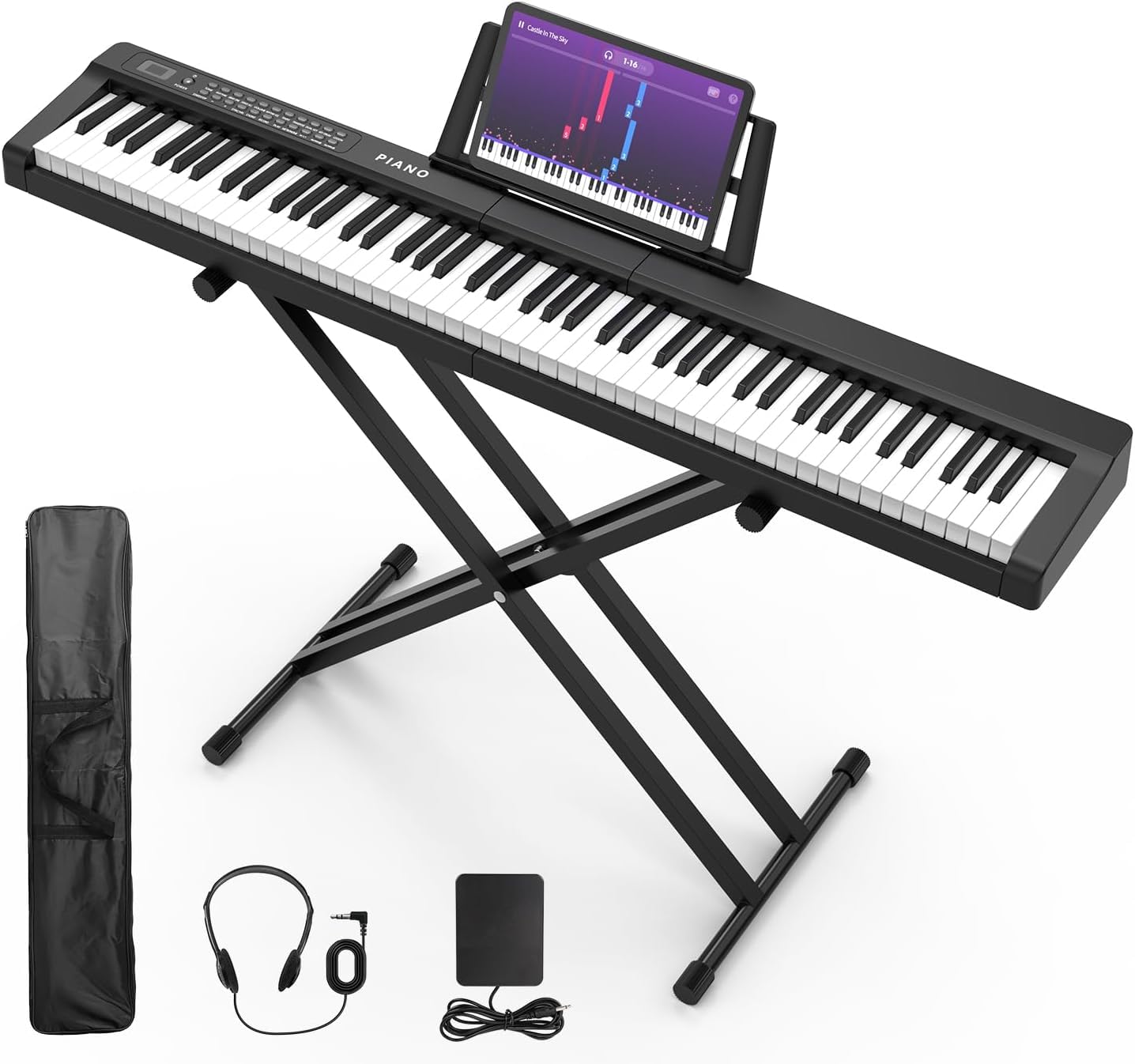 88-Key Digital Piano with Semi-Weighted Keys - Full Size Electronic Keyboard with Stand, Built-In Speakers, Sustain Pedal, Bluetooth, MIDI/USB/MP3 Connectivity - Perfect for Beginners & Adults - Ideal for Home Practice, Studio Recording & Live Performances