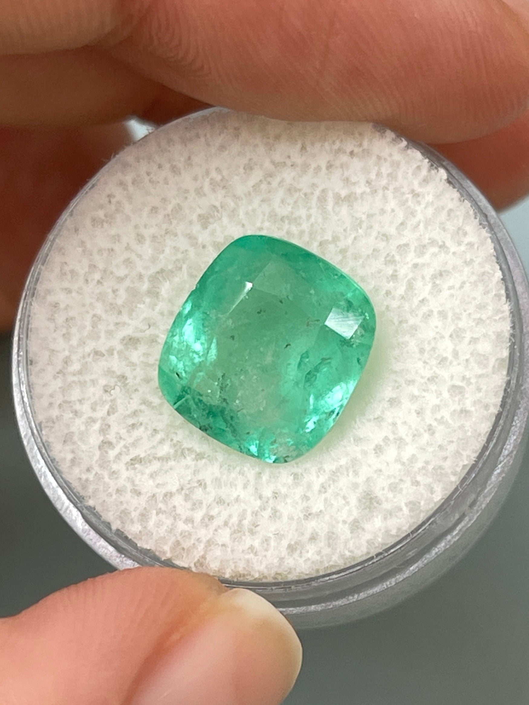 5.86 Carat 11.5x10.5mm Natural Colombian Emerald - Earthy Pastel Green Loose Gemstone, Cushion Cut for Jewelry Making, Engagement Rings & Fine Collections
