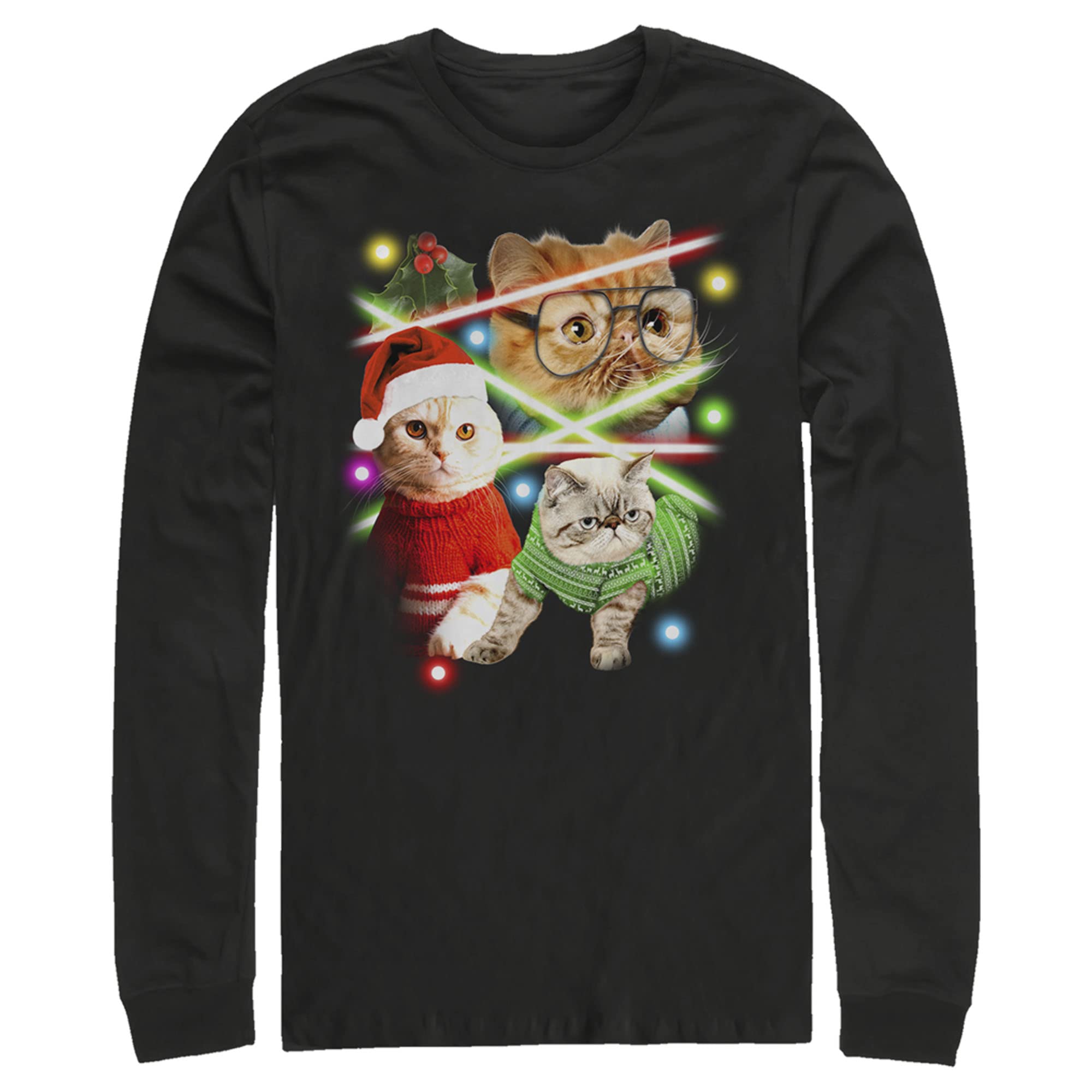 Lost Gods Laser Cats Men's Long Sleeve Graphic T-Shirt | Vintage Retro Print Casual Tee for Streetwear & Urban Fashion