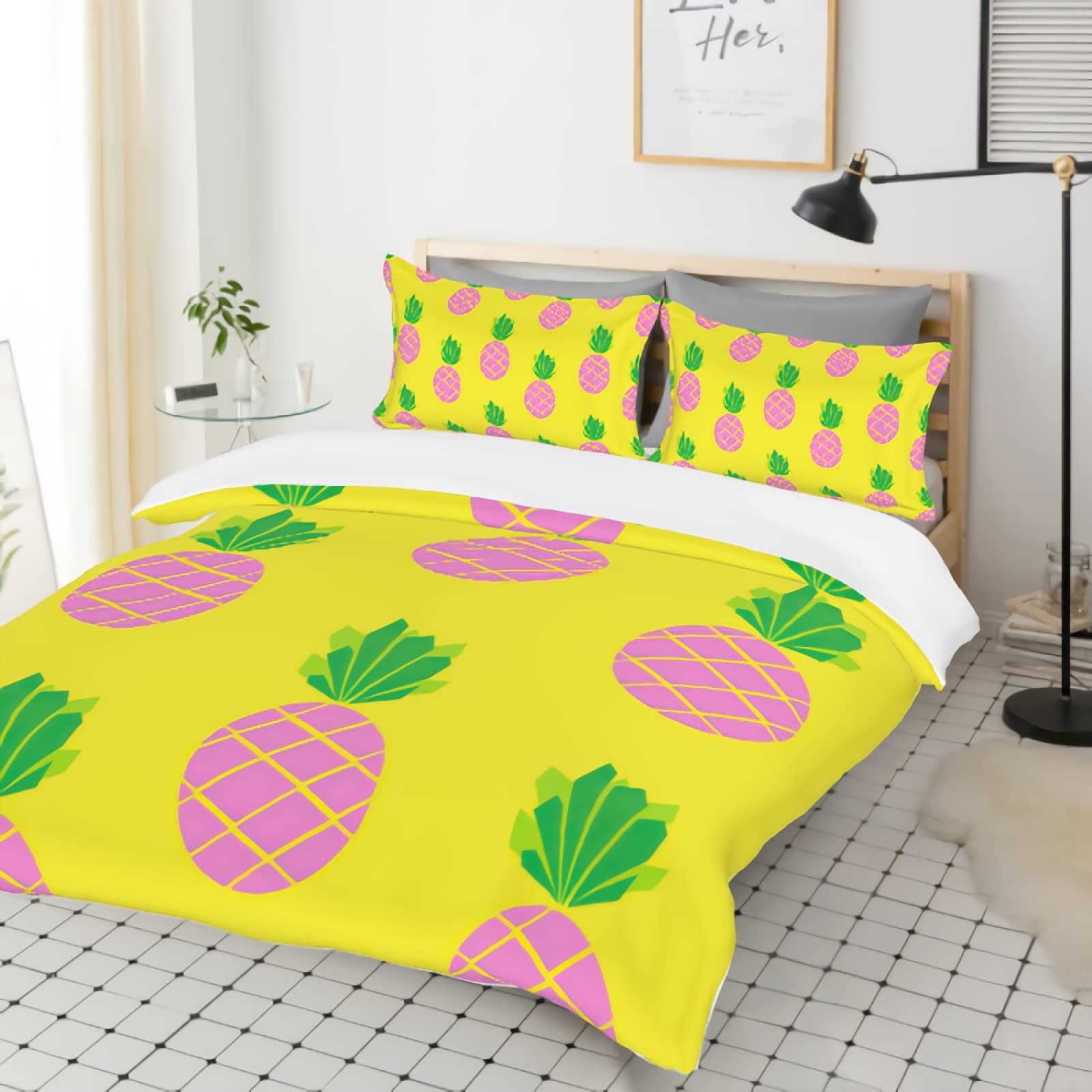 GREDBH Queen Size Pineapple Fruit Duvet Cover Set - 3 Piece Bedding Set with 2 Pillowcases, 100% Soft Microfiber, Cartoon Tropical Fruit Pattern (Duvet Cover Only) - Perfect for Kids' Rooms, Beach House Decor & Summer Bedroom Themes
