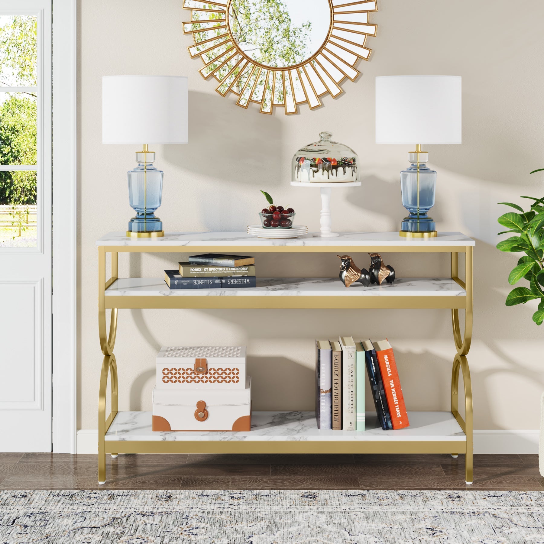 3 Tier Console Table with Storage Shelves - 55 Inch Sofa Table for Living Room, Entryway & Hallway - Modern Narrow Entry Table with 3 Shelves for Home Decor & Organization
