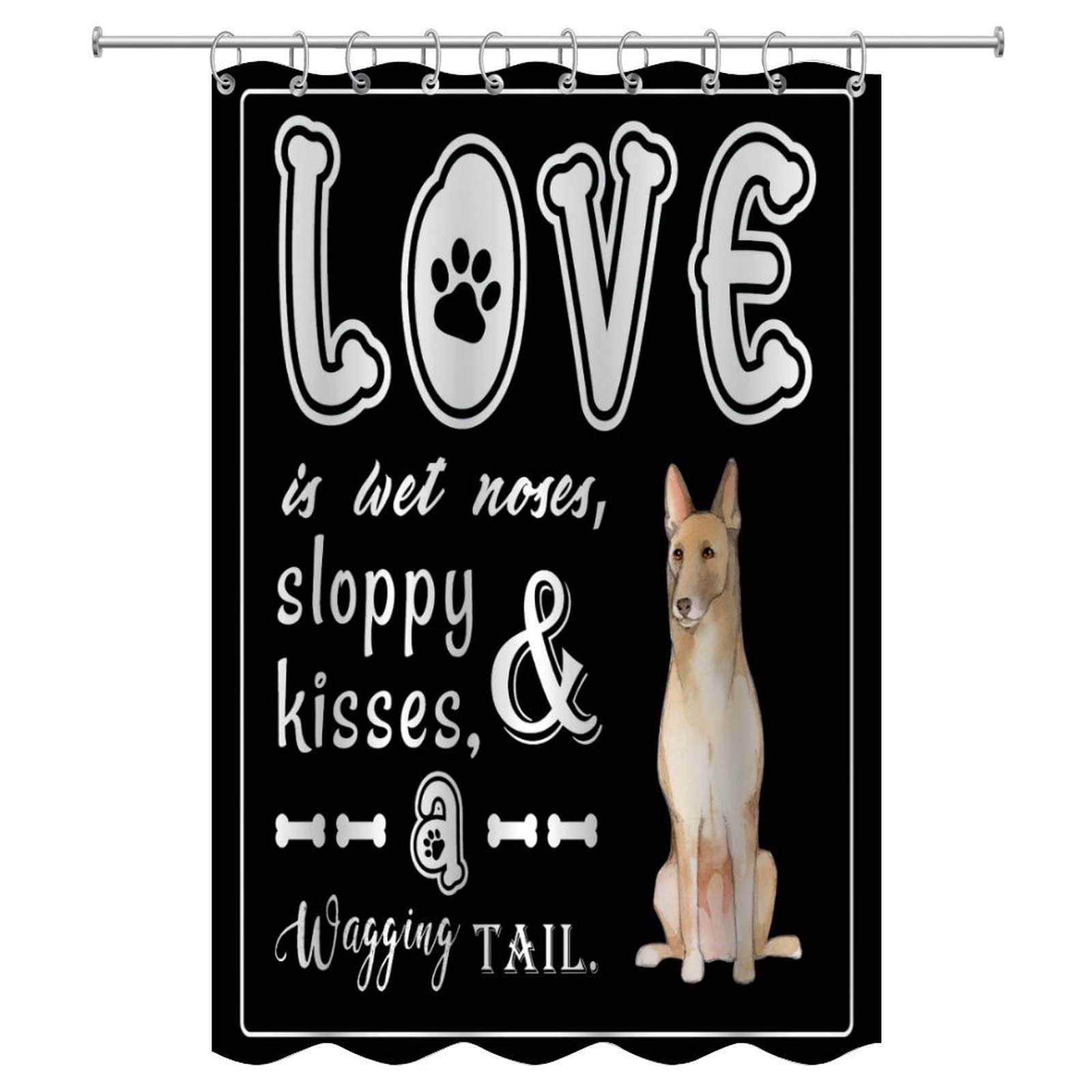 Funny Dog Shower Curtain 48x72in - Waterproof Bathroom Decor with Dog Paw Prints & Cute Quote 'Love is Wet Noses' - Perfect Gift for Dog Lovers & Shepherd Dog Owners - Great for Bathroom, Pet Spa or Dog-Themed Home Decor