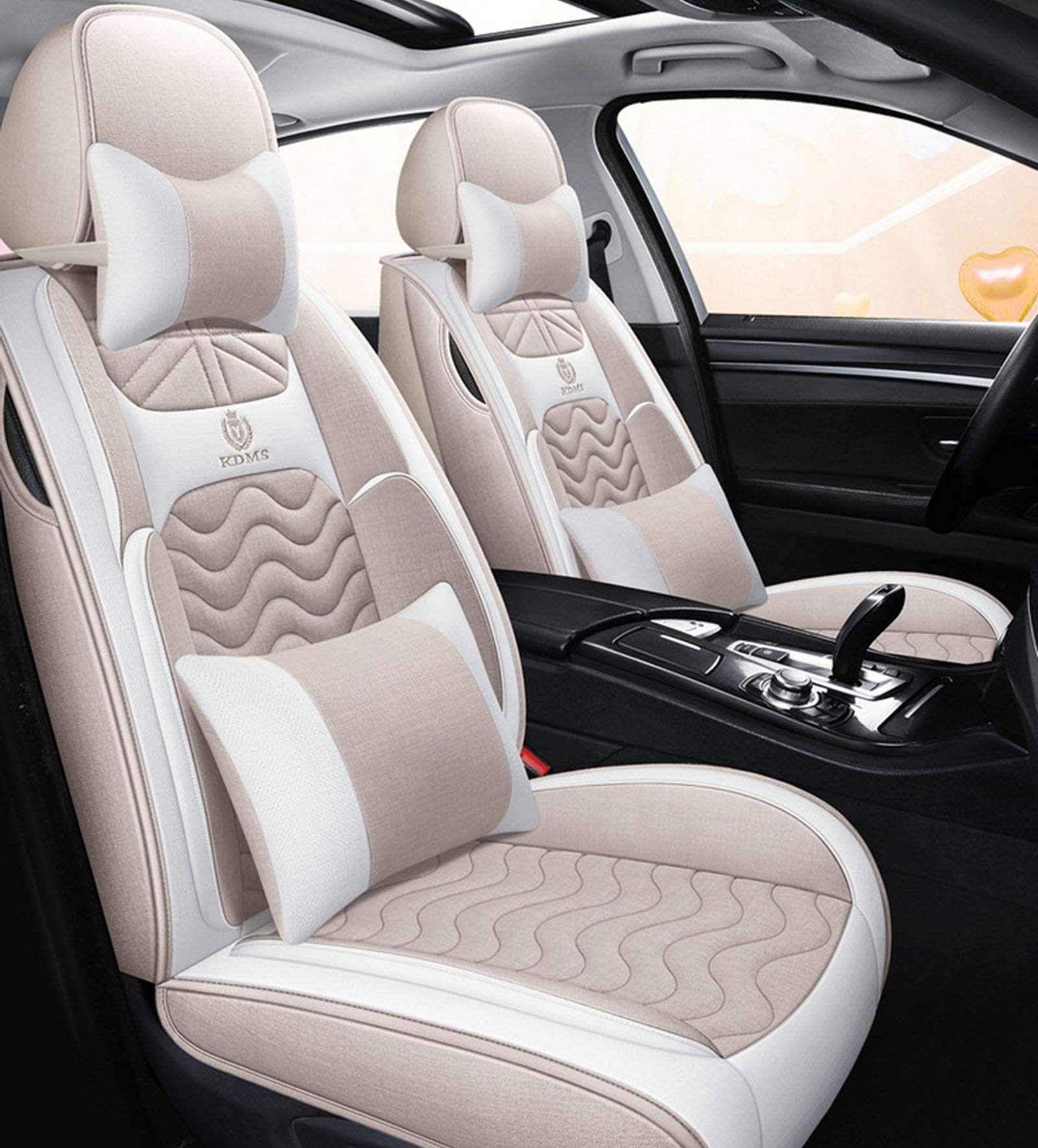 Premium HZWZ Linen Car Seat Covers - Luxury 4-Season Universal Fit Fabric Seat Cushions for Cars (Brown) | Comfort & Protection for Daily Commute, Road Trips & Family Travel