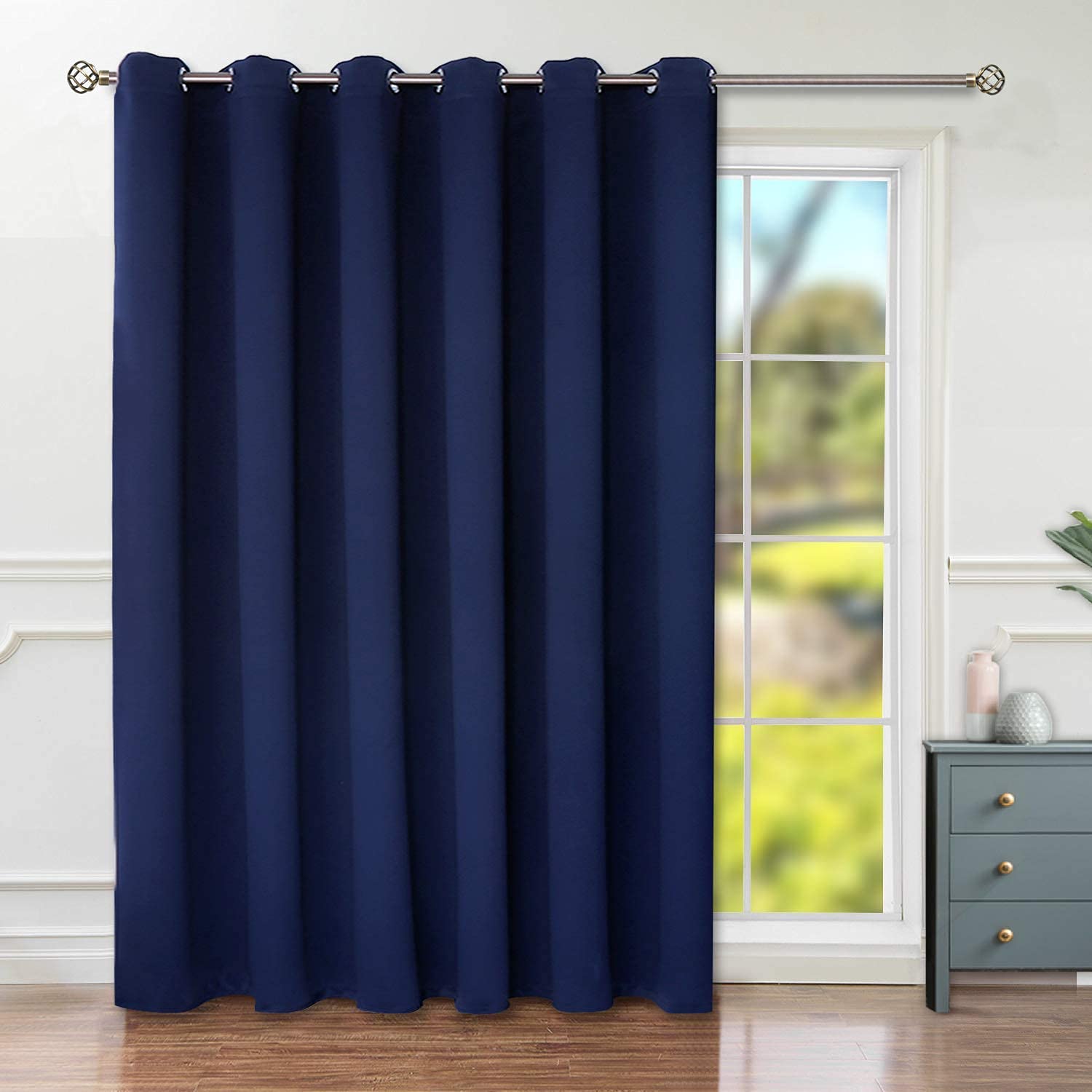 BGment Blackout Room Darkening Curtains for Sliding Doors - 96 Inch Length Thermal Insulated Soundproof Window Curtains for Bedroom & Living Room - Navy Blue Privacy Room Divider Panel (100